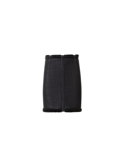 Designer Cotton Denim and Faux Shearling Mini Skirt - black - neutral