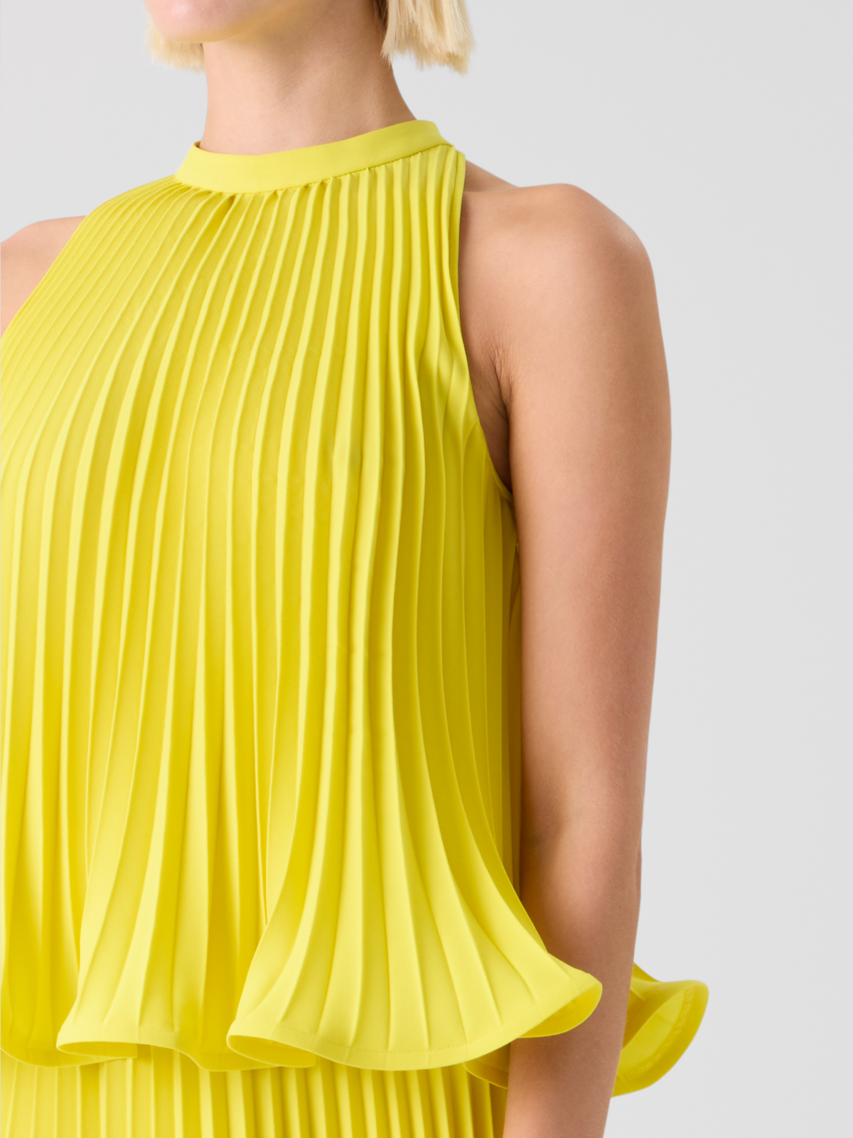 Designer Plissé Crêpe Halter Top - yellow #editorial