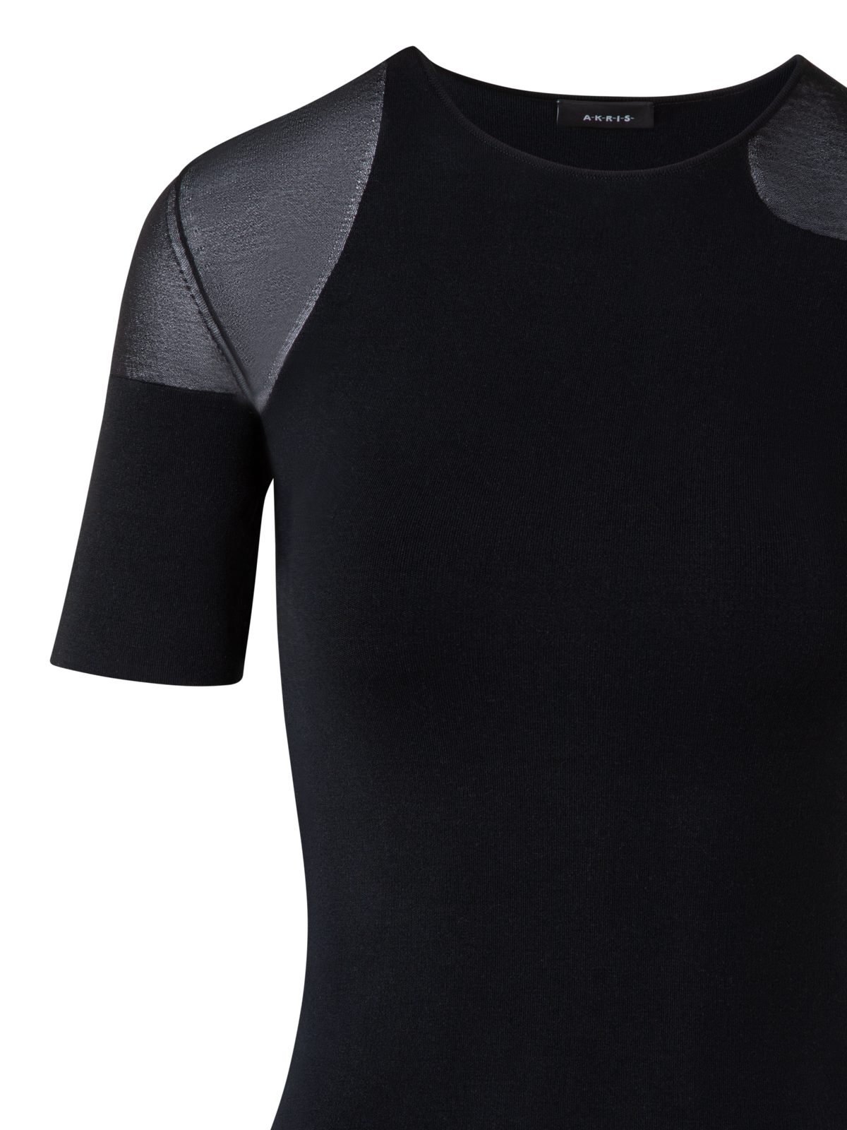 Designer Sheer Intarsia Knit Top in Silk Cotton Blend - black