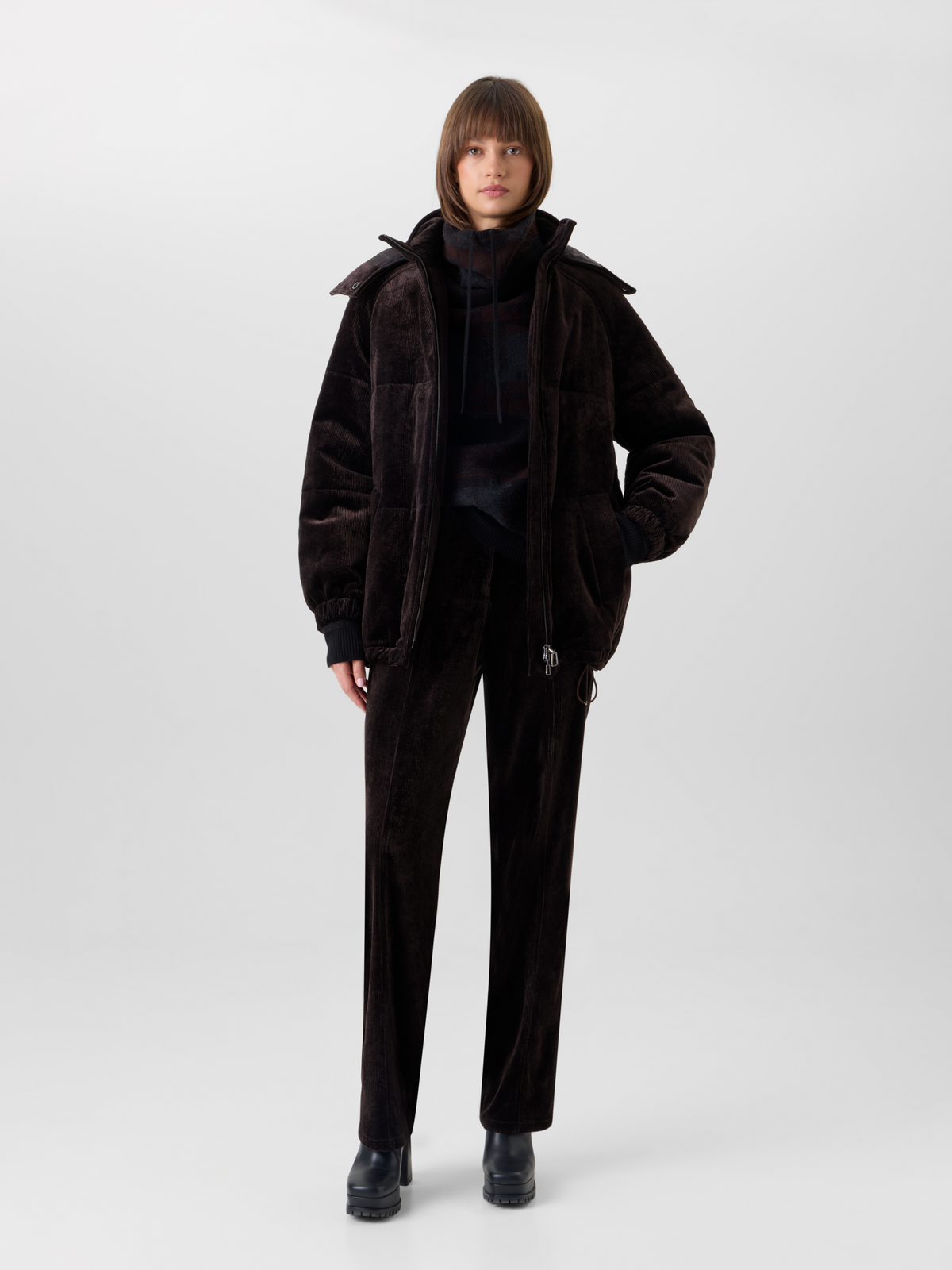 Designer Padded Oversize Corduroy Parka - brown #editorial