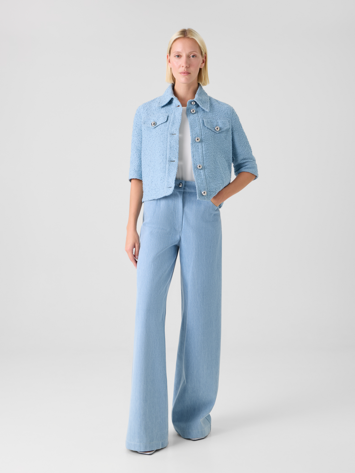 Designer Cooper Wide Leg Stretch Cotton Denim Pants - blue #editorial