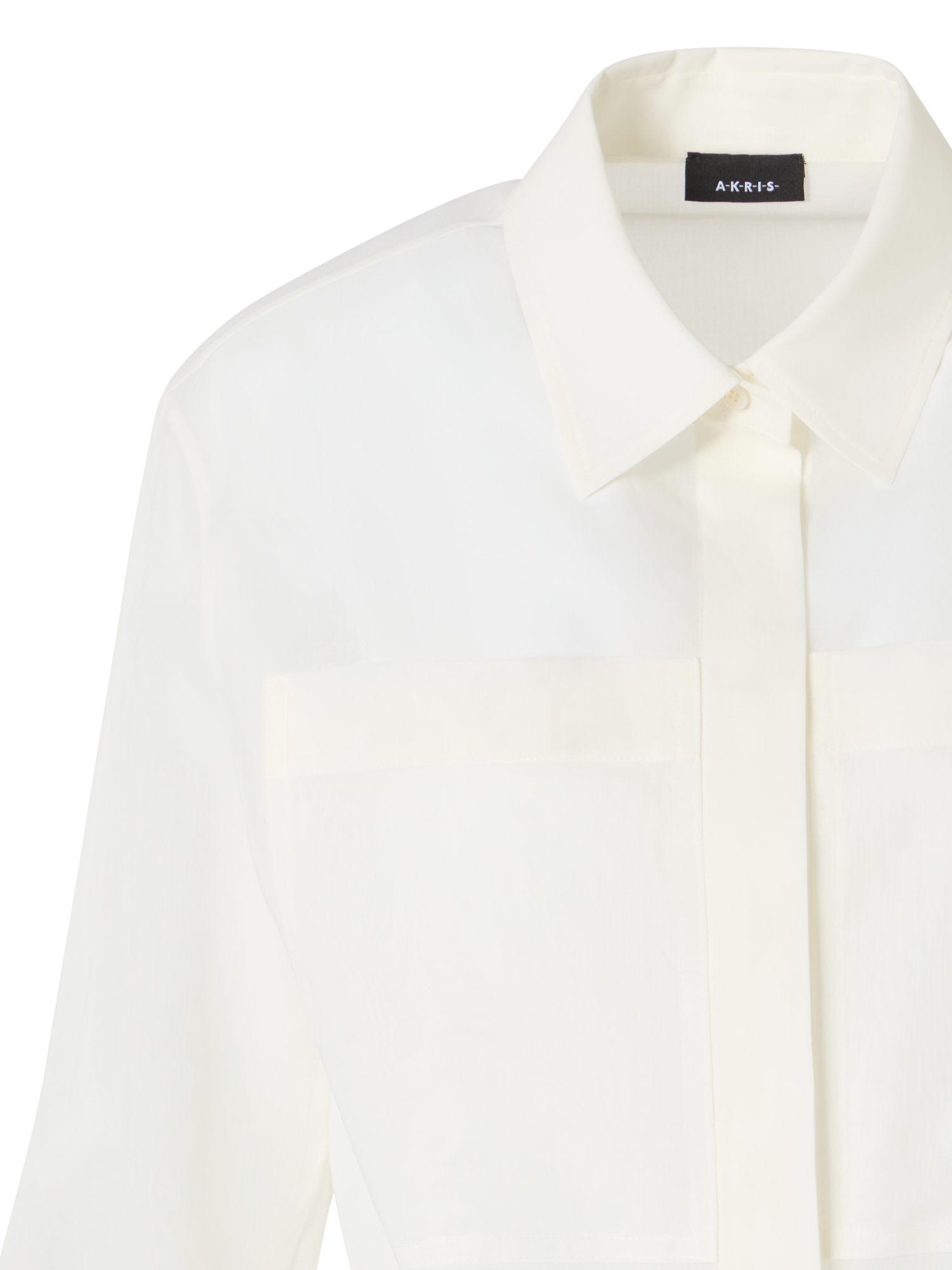 Designer Long-Sleeve Cotton Voile Blouson Shirt - ecru