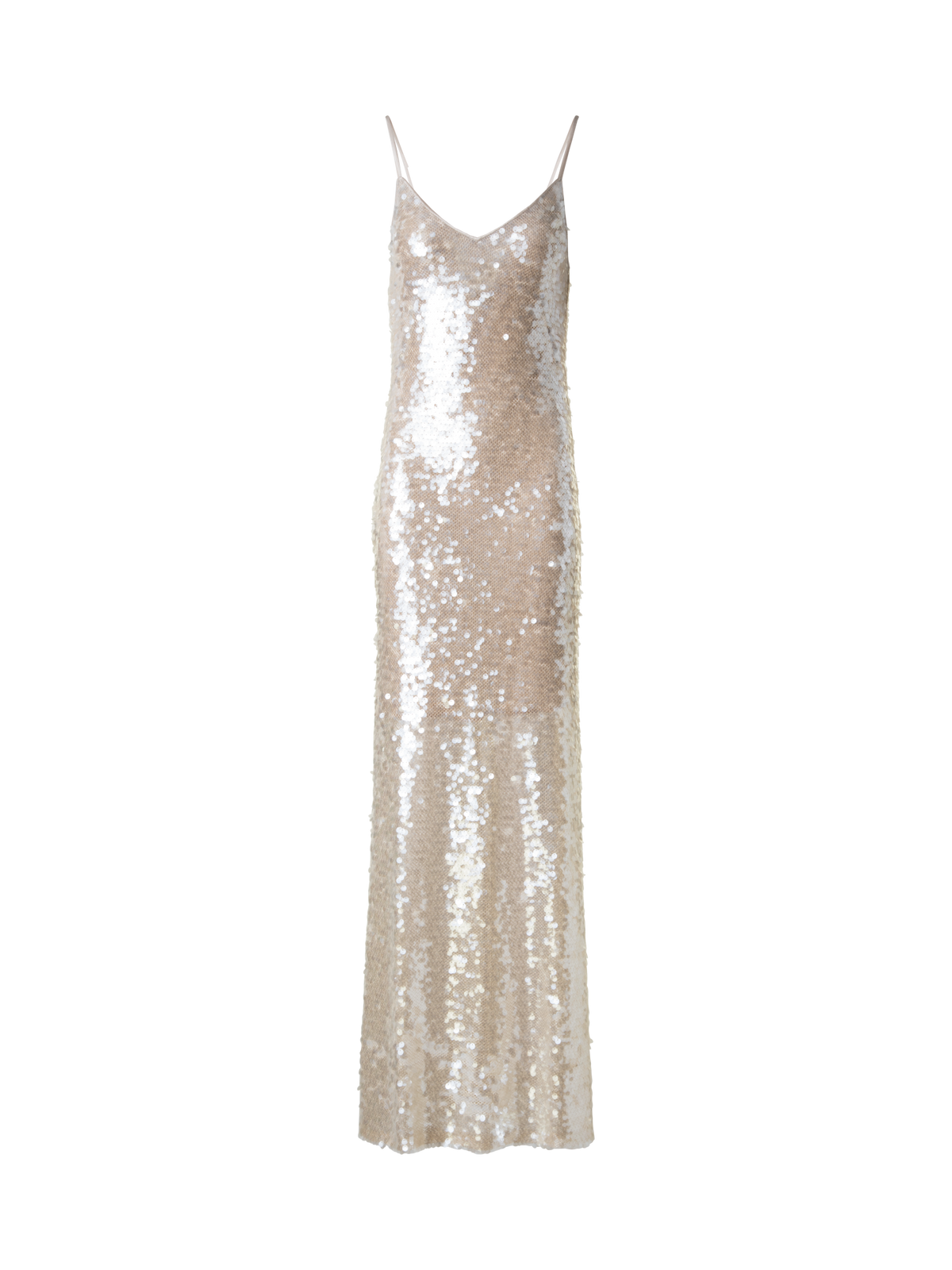 Designer Long Sequined Evening Gown - neutral - pastel - beige