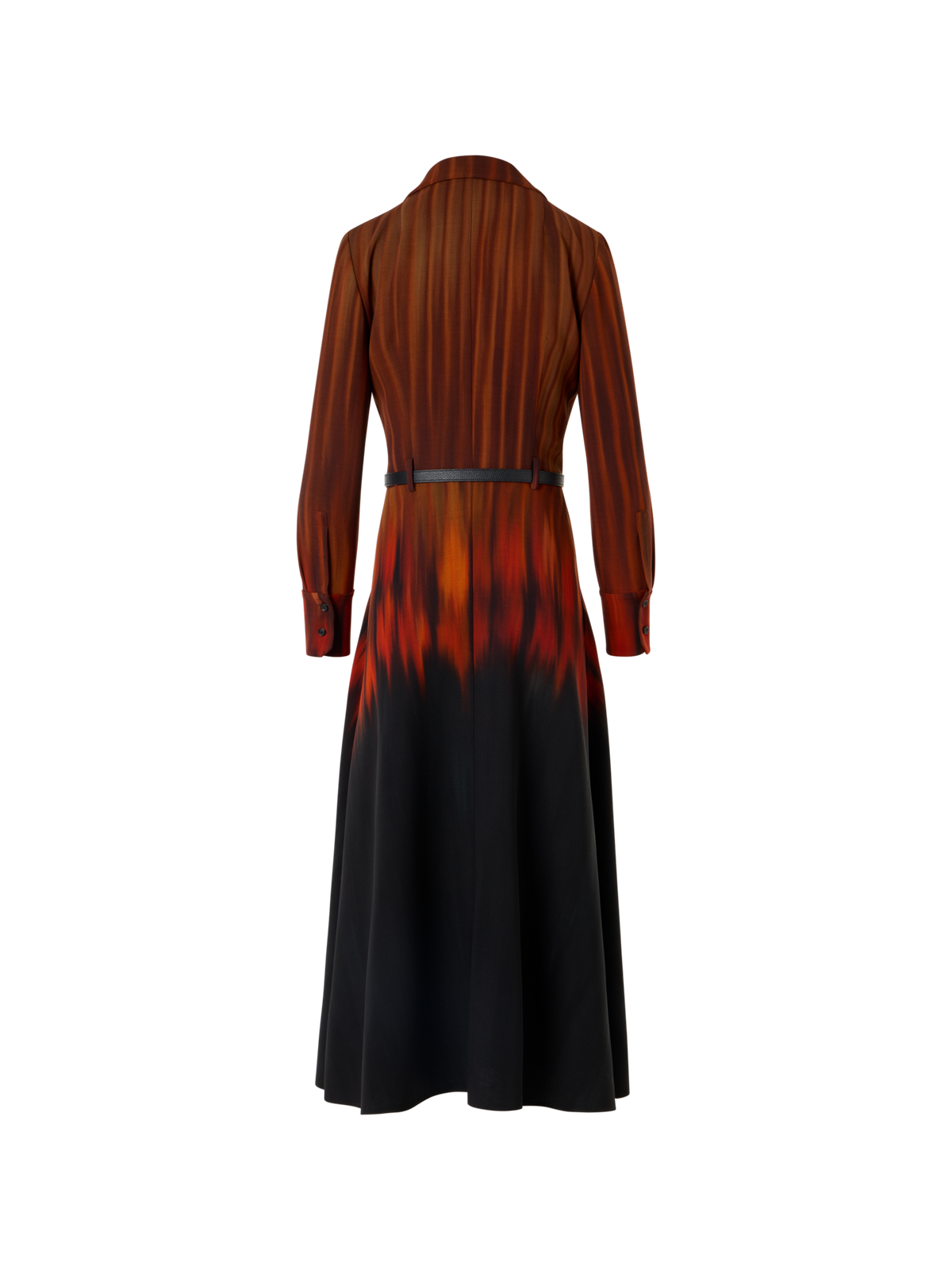 Designer Fuego Negro Print Midi Dress in Wool Double-Face - brown - red - multicolor - black