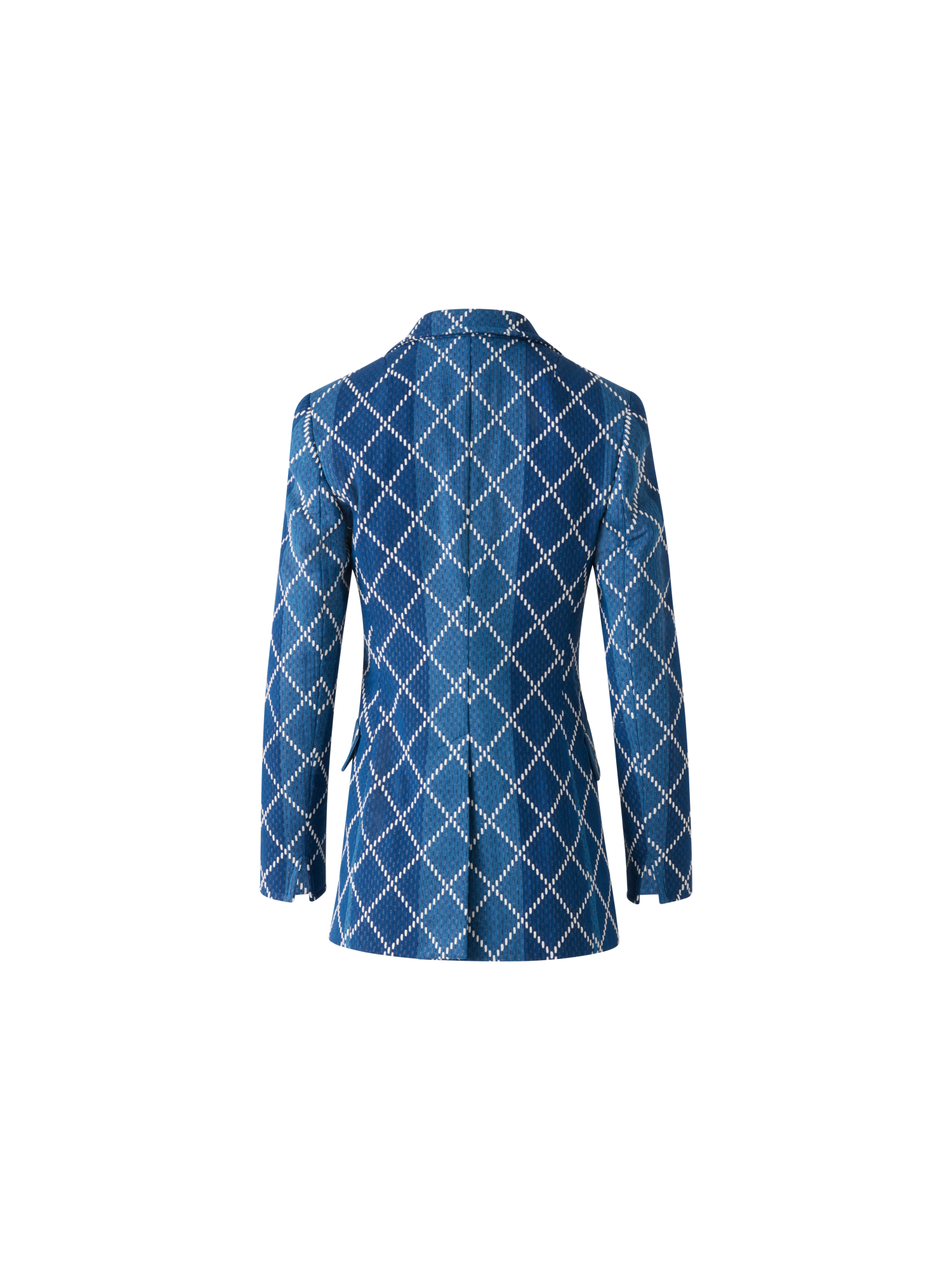 Designer Long Cotton Blazer with Diamond Jacquard - blue - multicolor