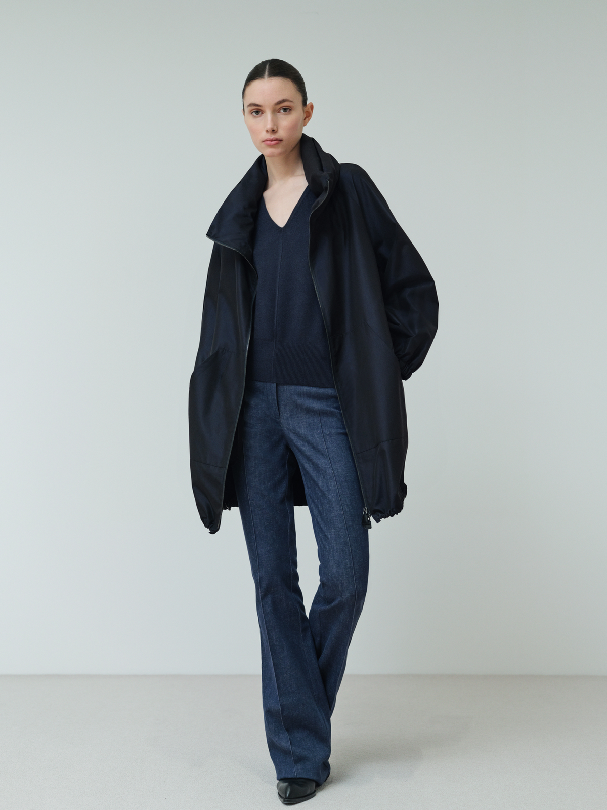Designer Water-Repellent Silk Taffeta Parka - black #editorial