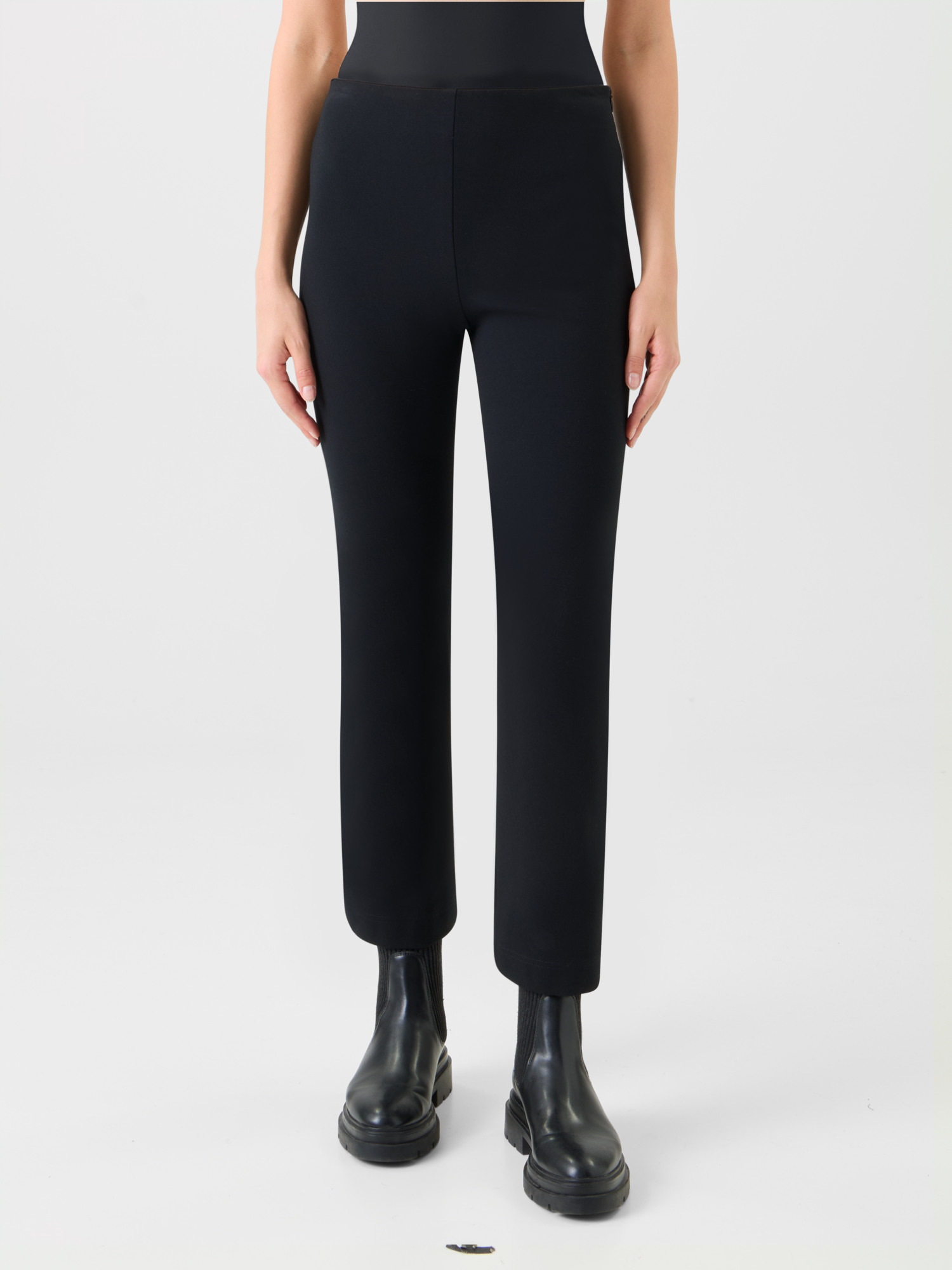 Designer Cropped Slight Bootcut Signature Jersey Pants - black - neutral 