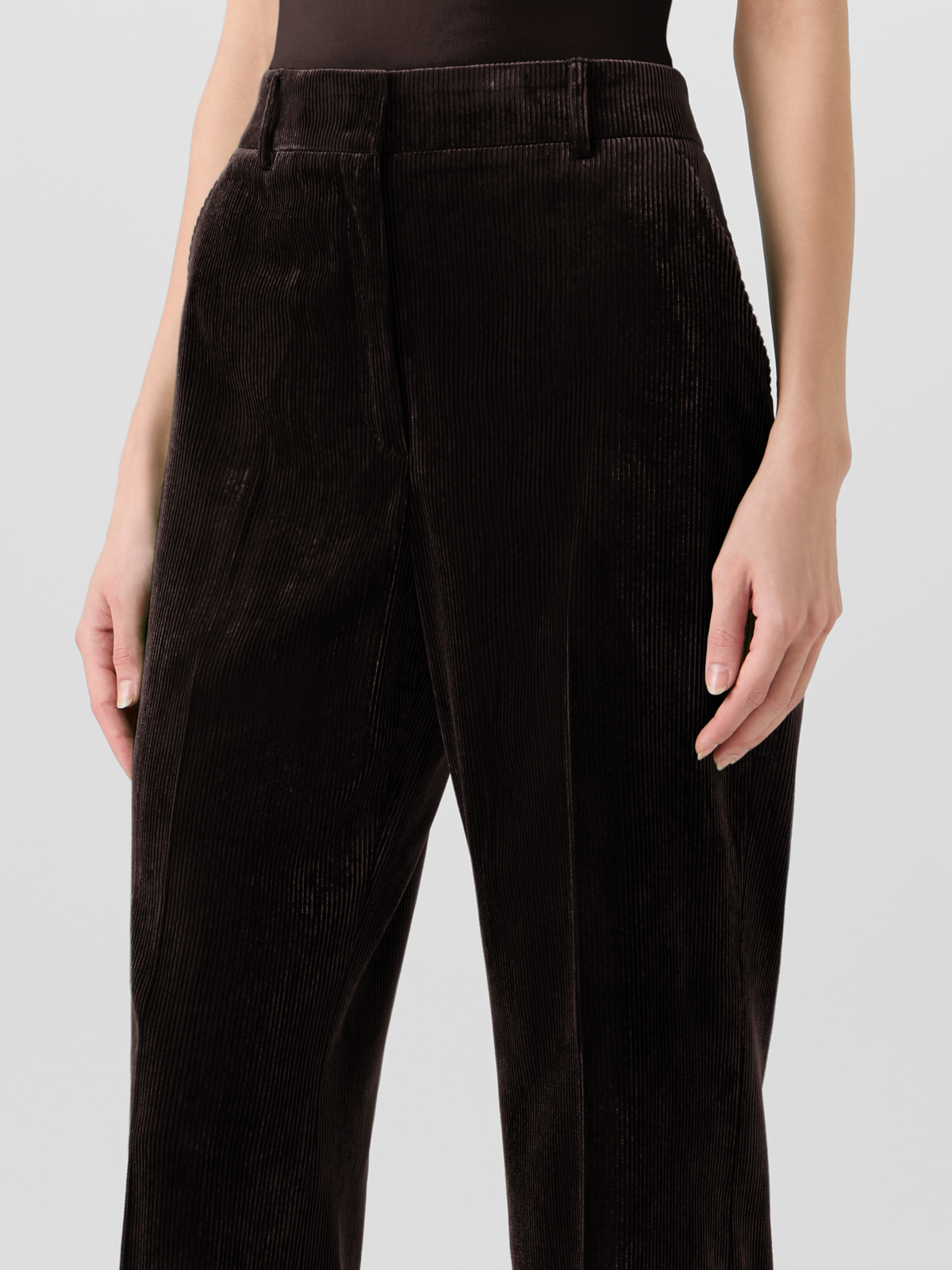 Designer Wide Leg Pants in Fluid Corduroy - brown 