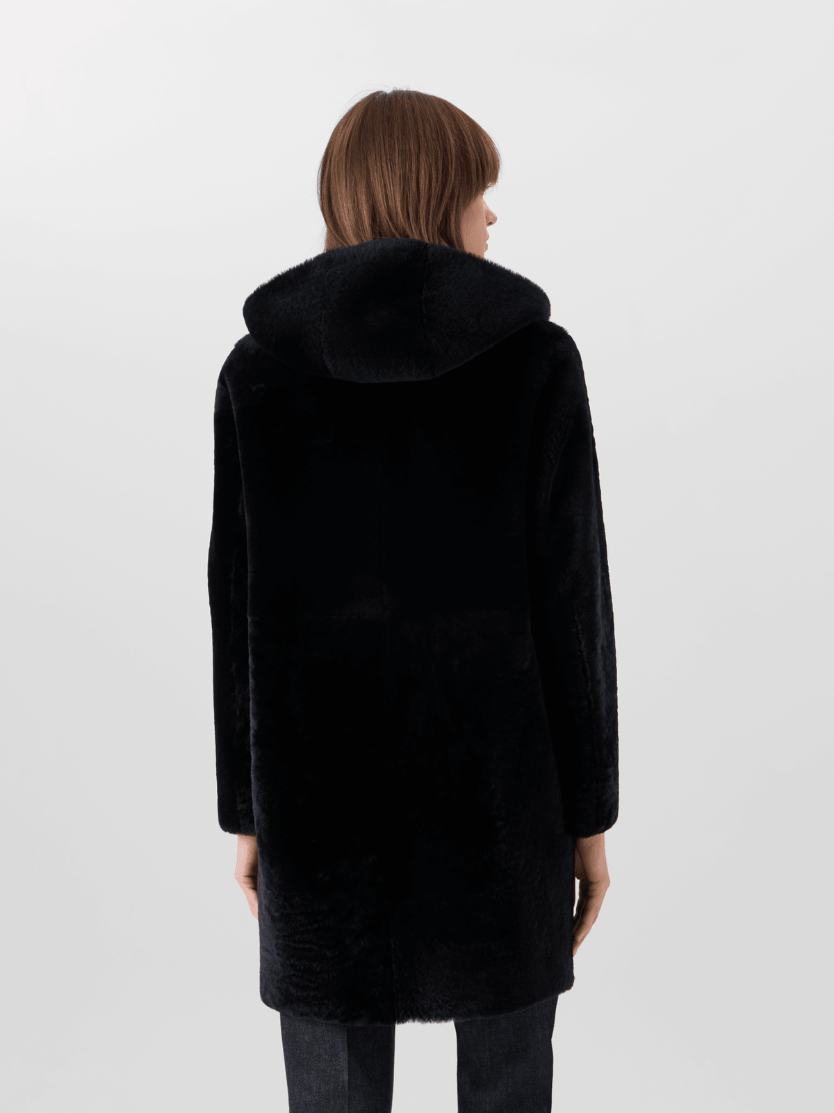 Designer Reversible Lamb Shearling Coat with Detachable Hood - black #editorial