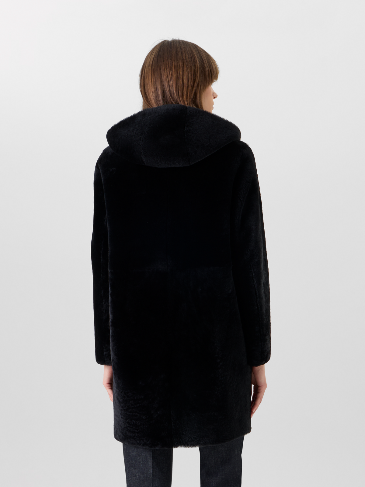 Designer Reversible Lamb Shearling Coat with Detachable Hood - black 