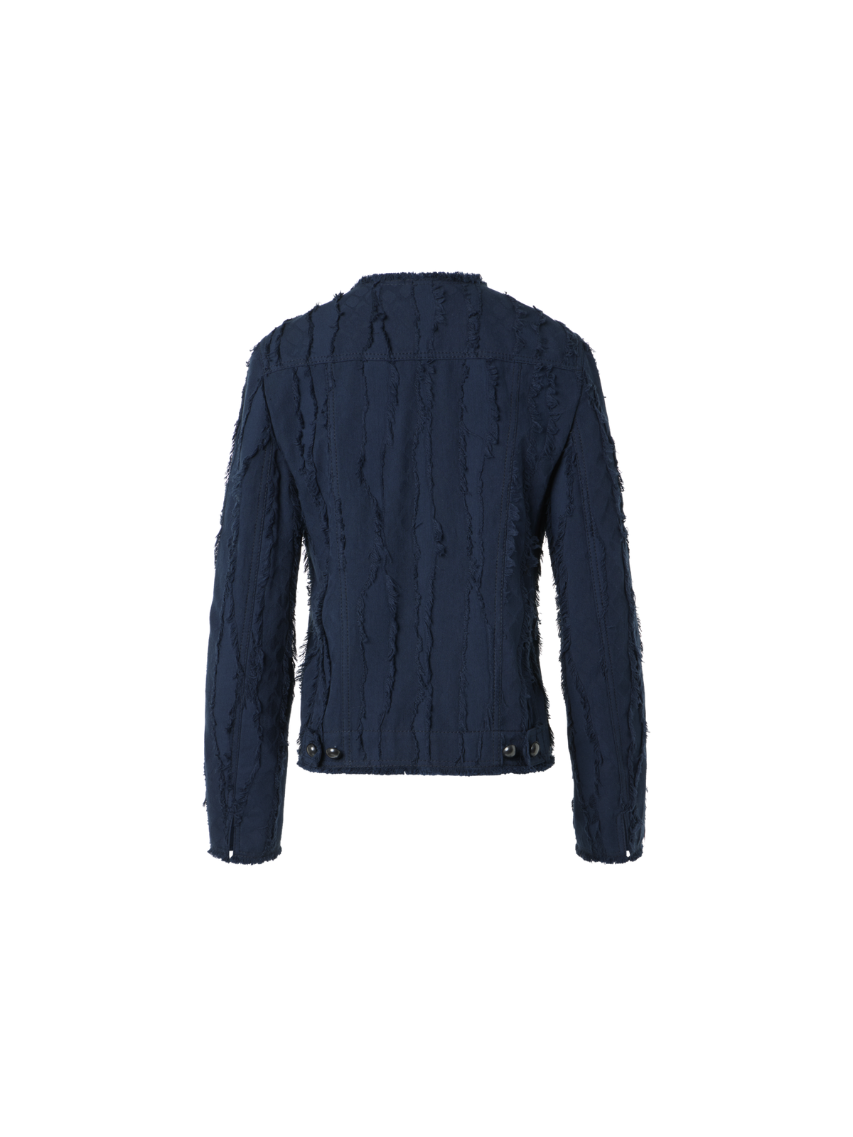 Designer Fringed Wave Jacquard Cotton Jacket - navy - blue