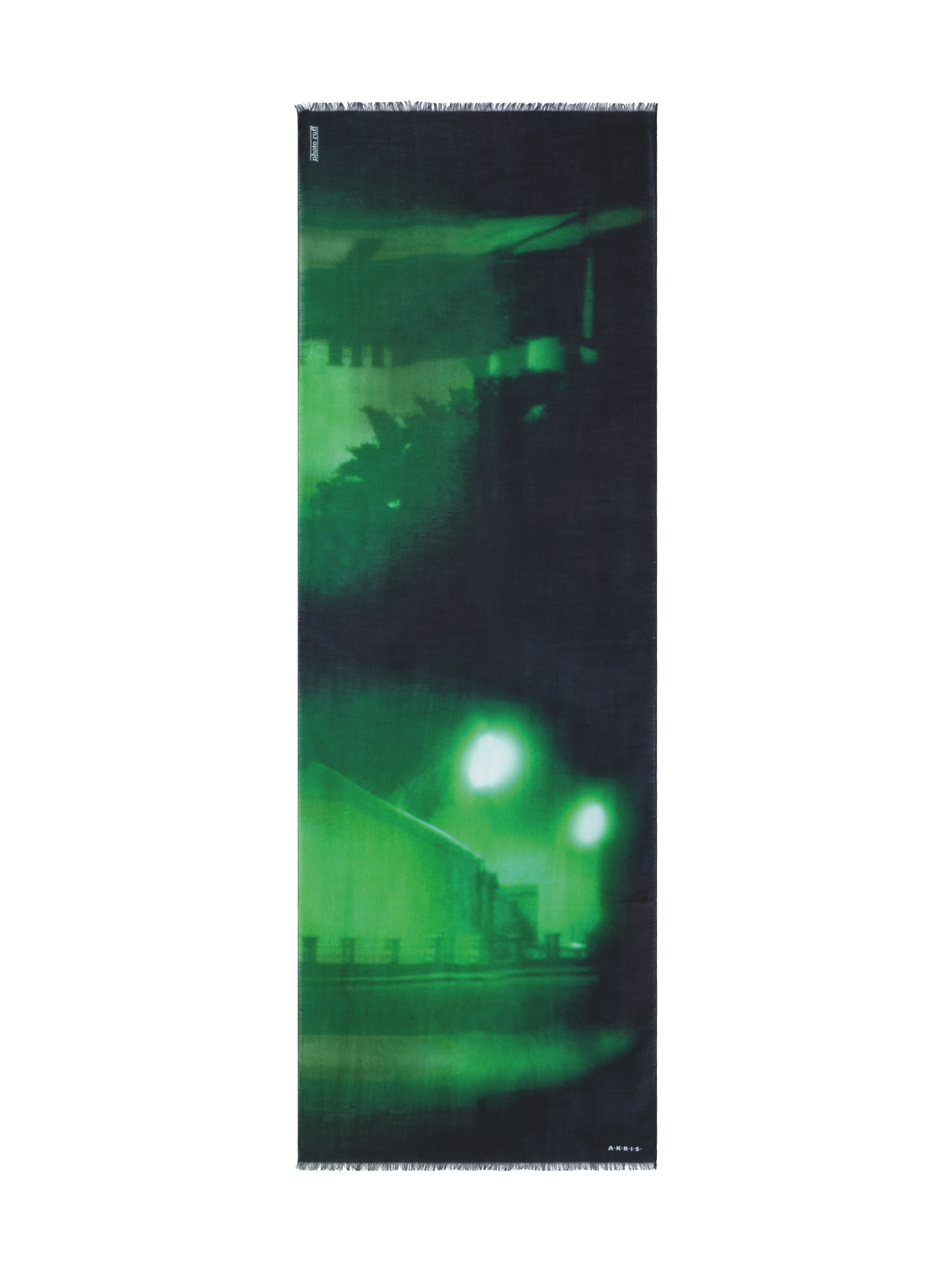 Designer Cashmere Silk Scarf with The Night Series Print - black - green - white