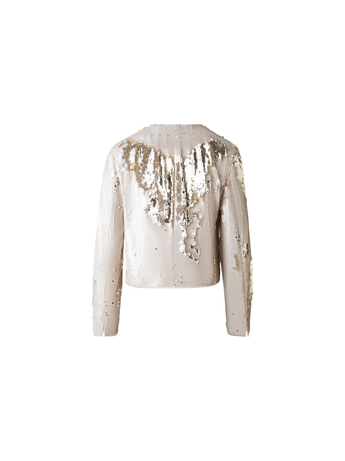 Designer Cropped Jacket with Dual Sequins - beige - gold