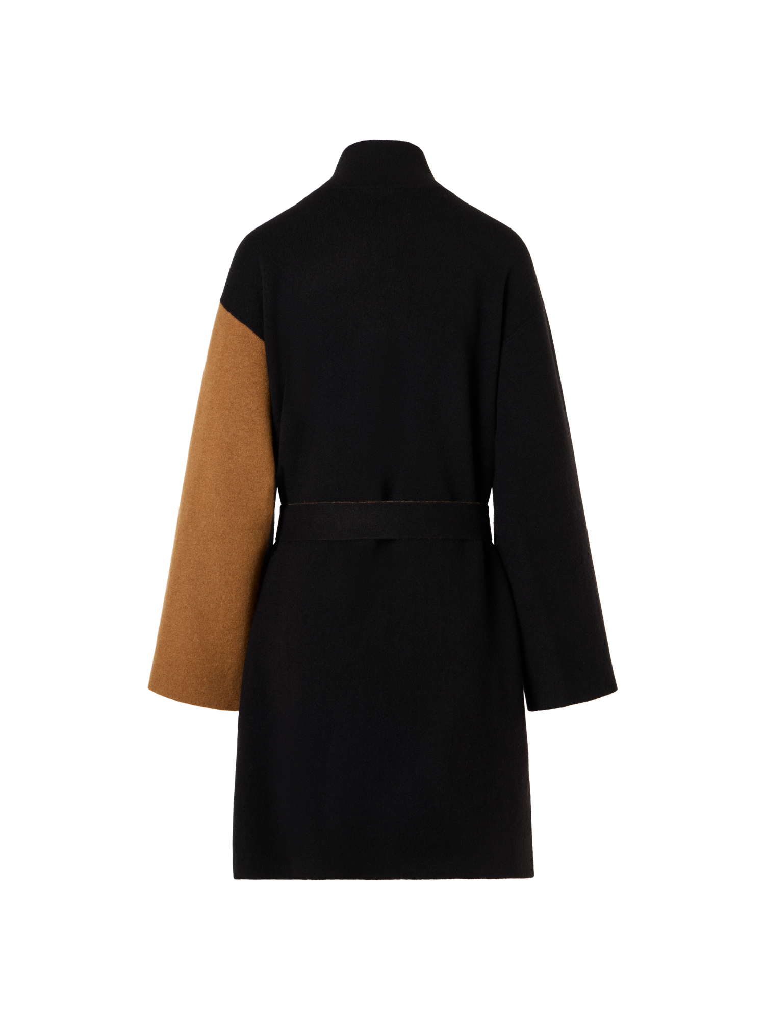 Designer Color Block Cashmere Double-Face Knit Coat - brown - multicolor - black