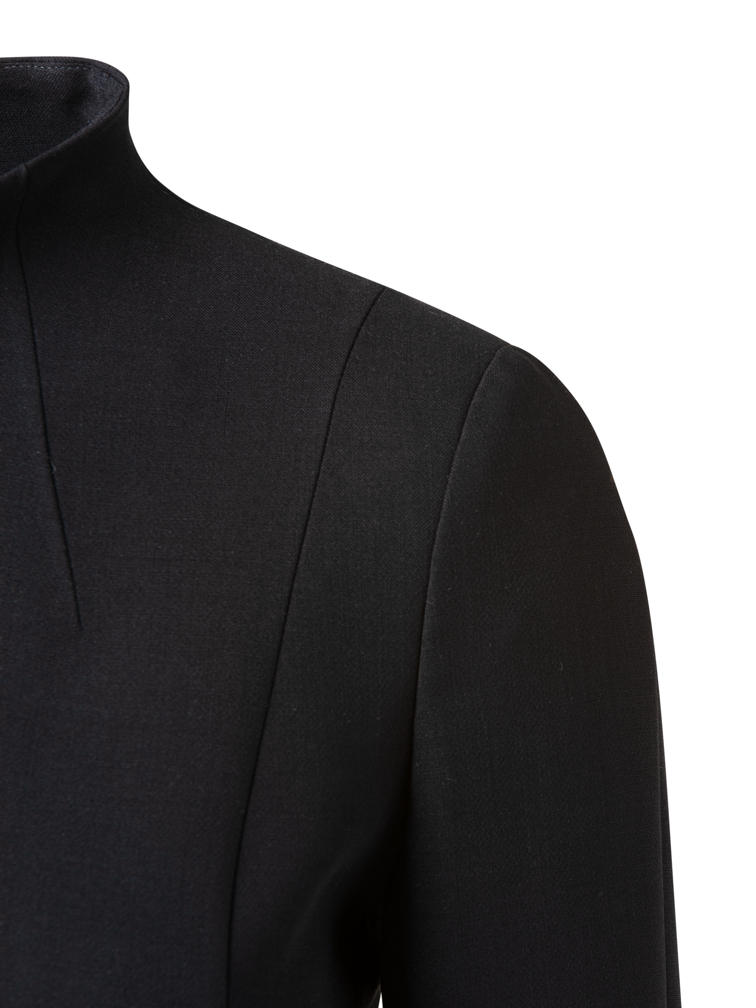 Designer 3/4 Sleeve Wool Double-Face Mock Neck Dress - black