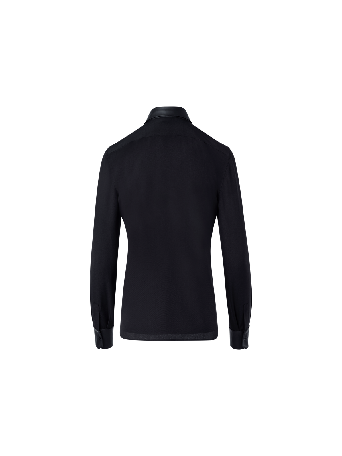 Designer Silk Crêpe Shirt Blouse with Leather Trims - black