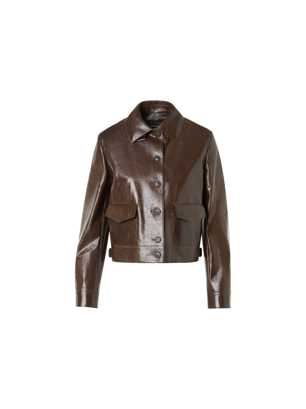 Designer Lacquered Leather Short Jacket - brown