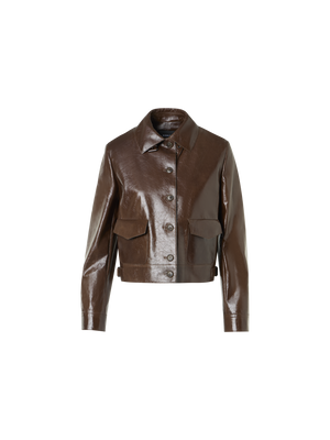 Designer Lacquered Leather Short Jacket - brown