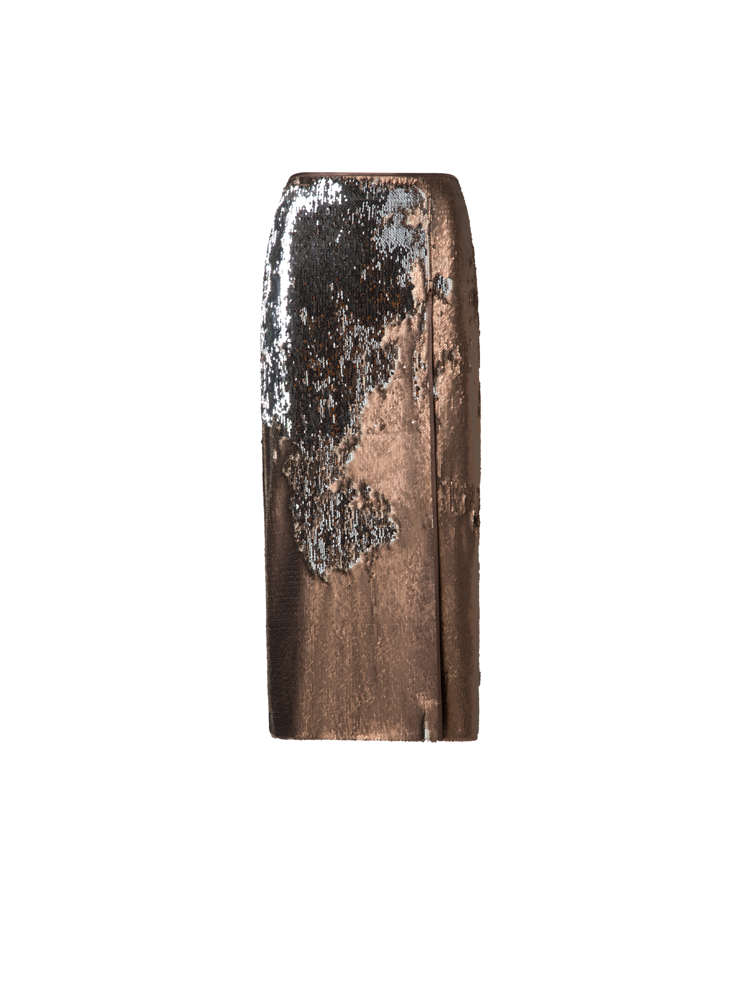 Designer Bi-Color Sequin Jersey Pencil Skirt with Slit - brown - gold