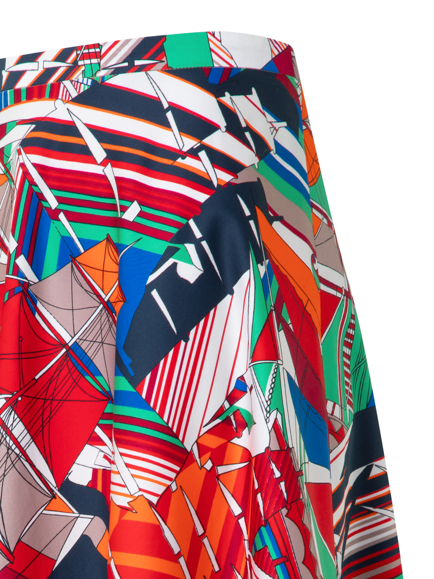 Designer Flared Cotton Midi Skirt with Sea Clipper Print - multicolor