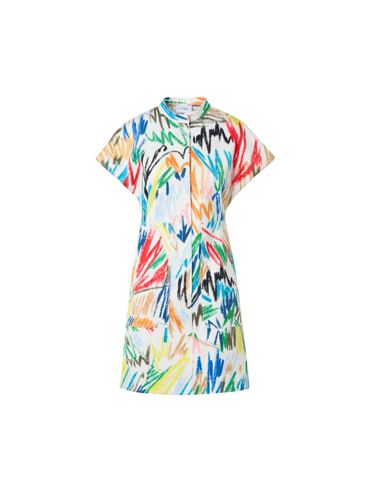 Belted Scribble Print Cotton Denim Mini Dress