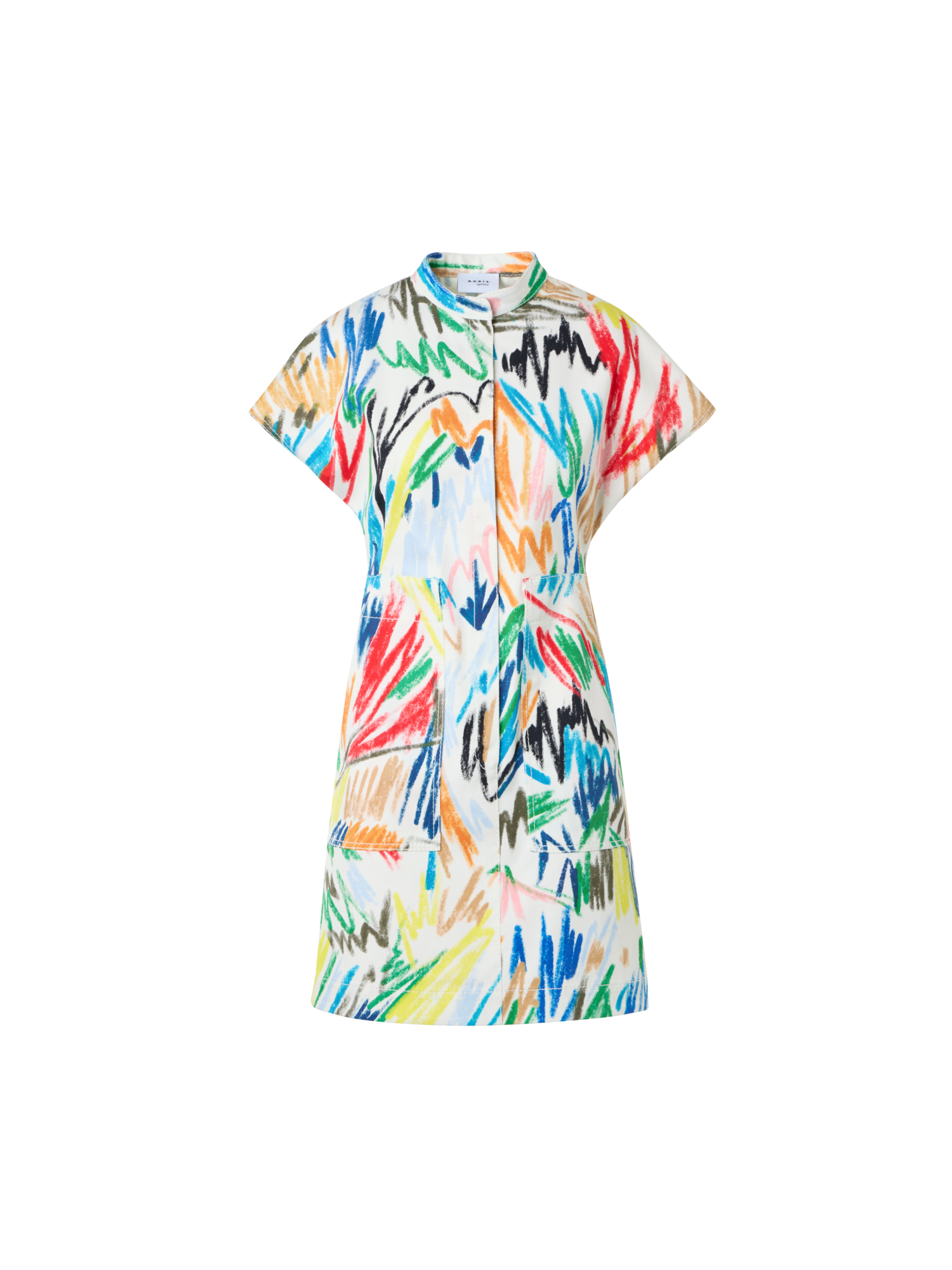 Designer Belted Scribble Print Cotton Denim Mini Dress - multicolor - ecru