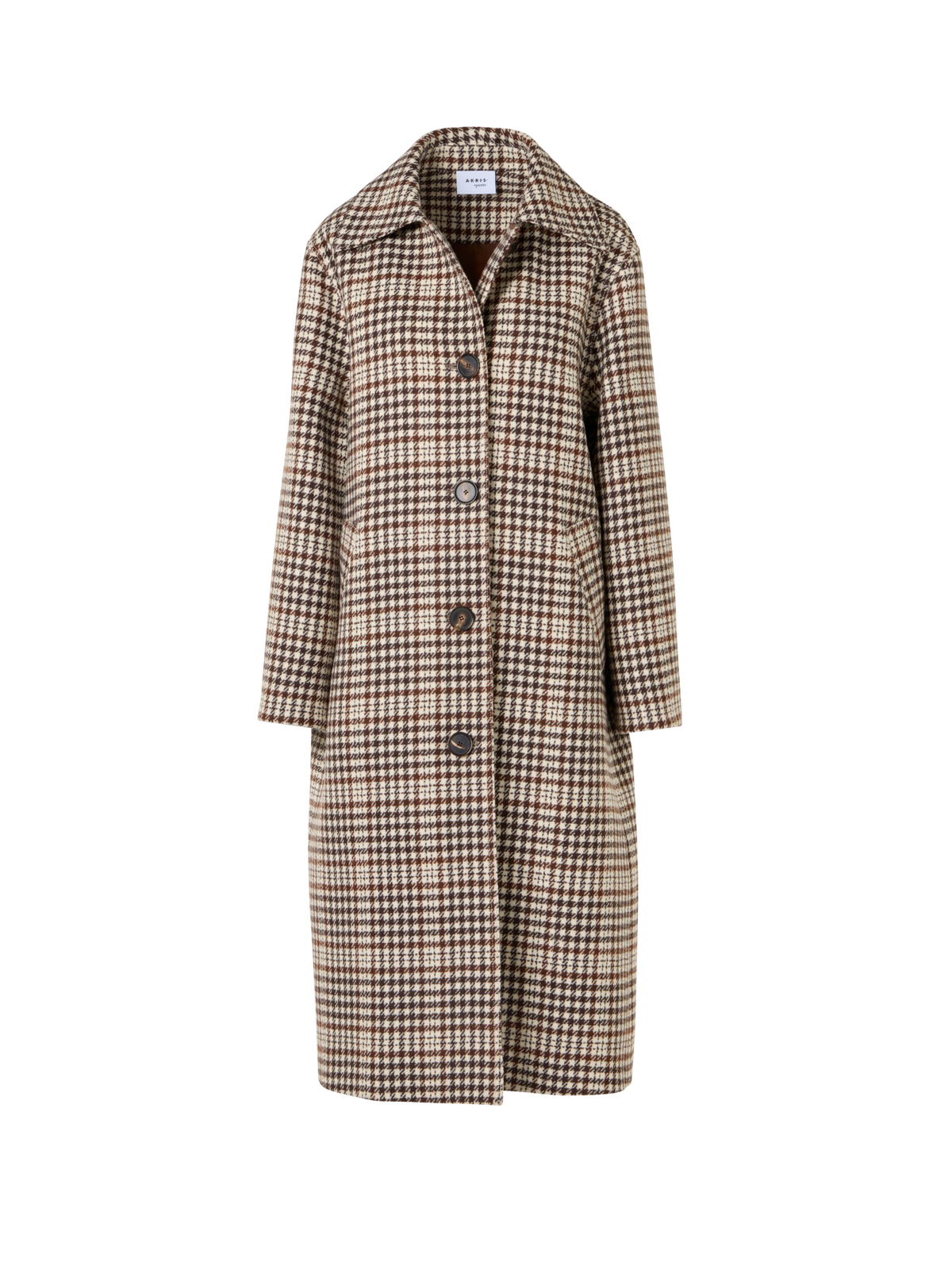 Designer Checked Wool-Blend Long Coat - multicolor - brown