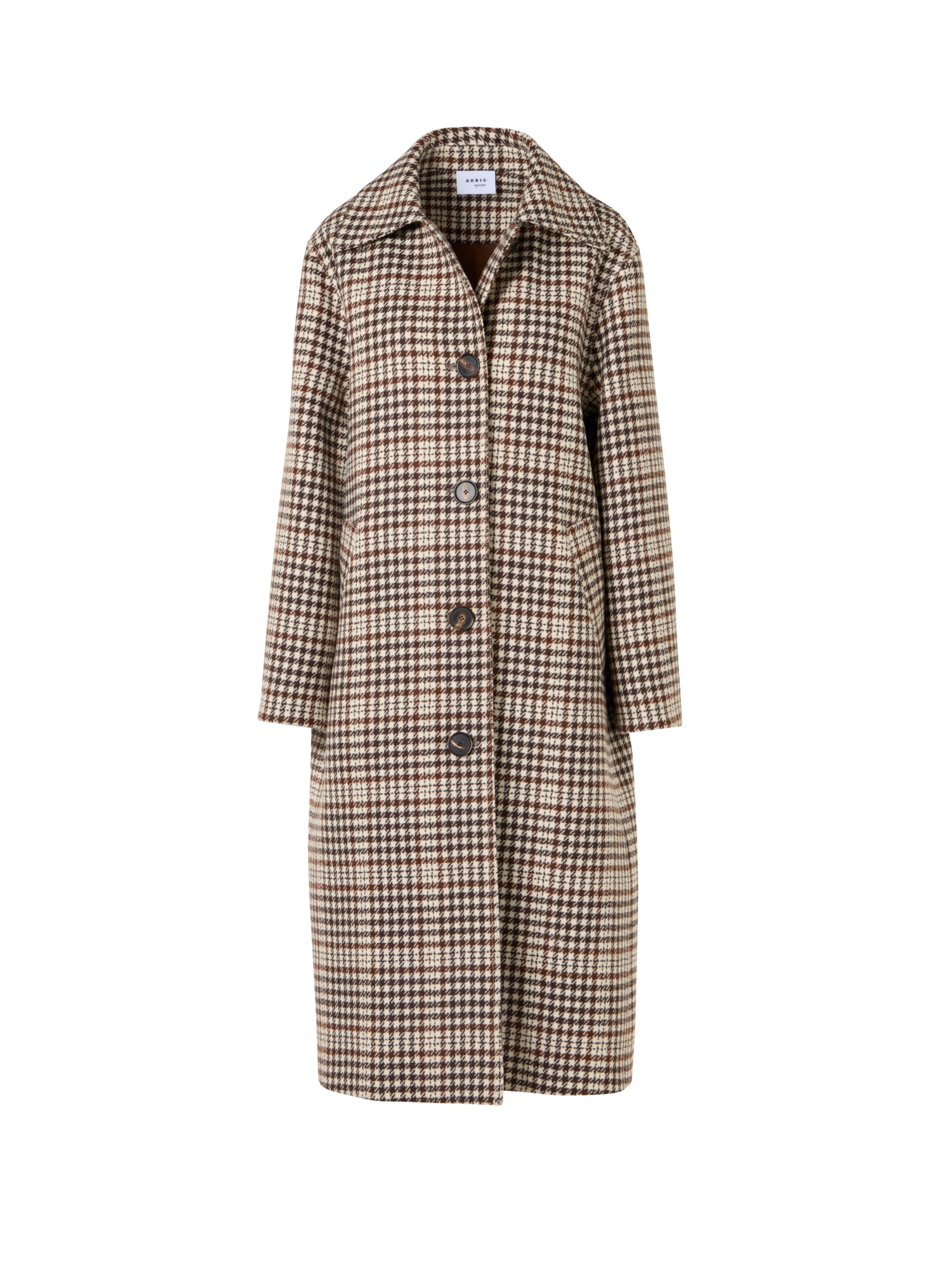 Designer Checked Wool-Blend Long Coat - multicolor - brown