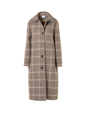 Designer Checked Wool-Blend Long Coat - multicolor - brown