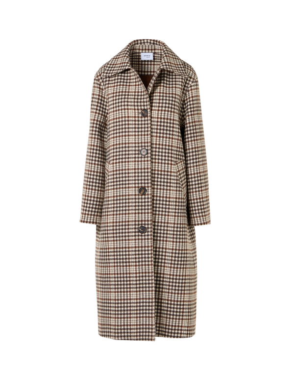 Designer Checked Wool-Blend Long Coat - multicolor - brown