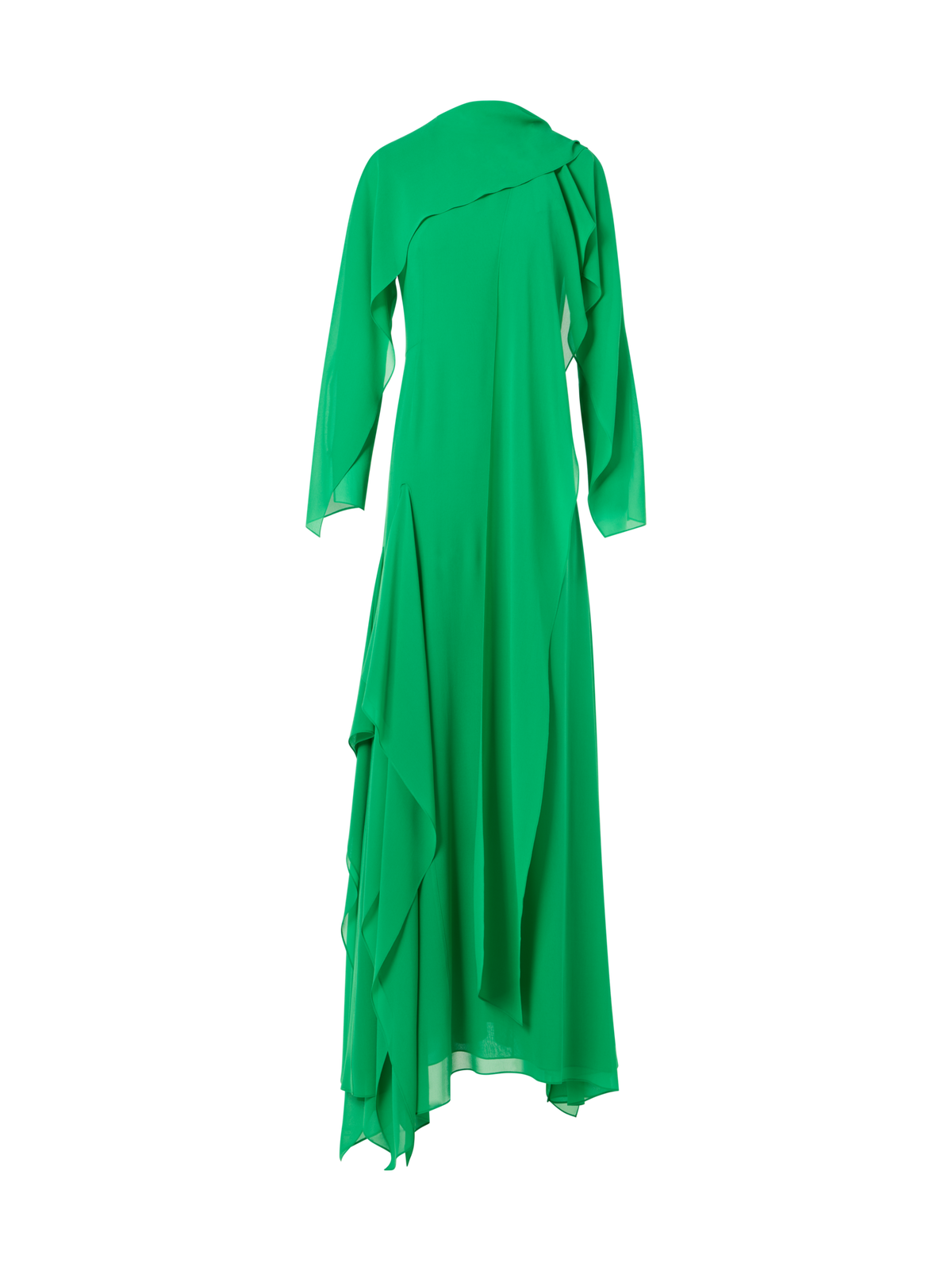 Designer Silk Georgette Asymmetrical Gown with Cape Sleeves - green