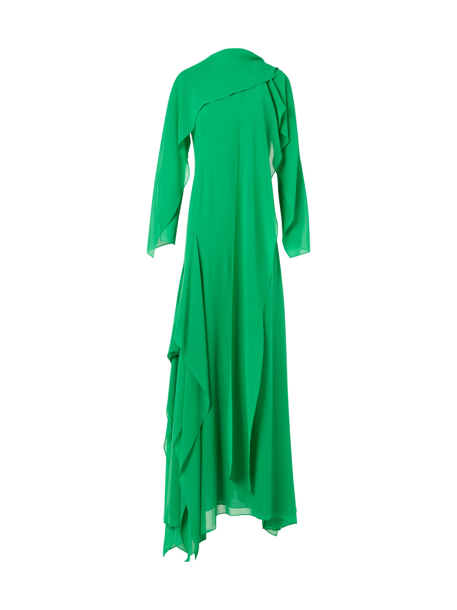 Designer Silk Georgette Asymmetrical Gown with Cape Sleeves - green
