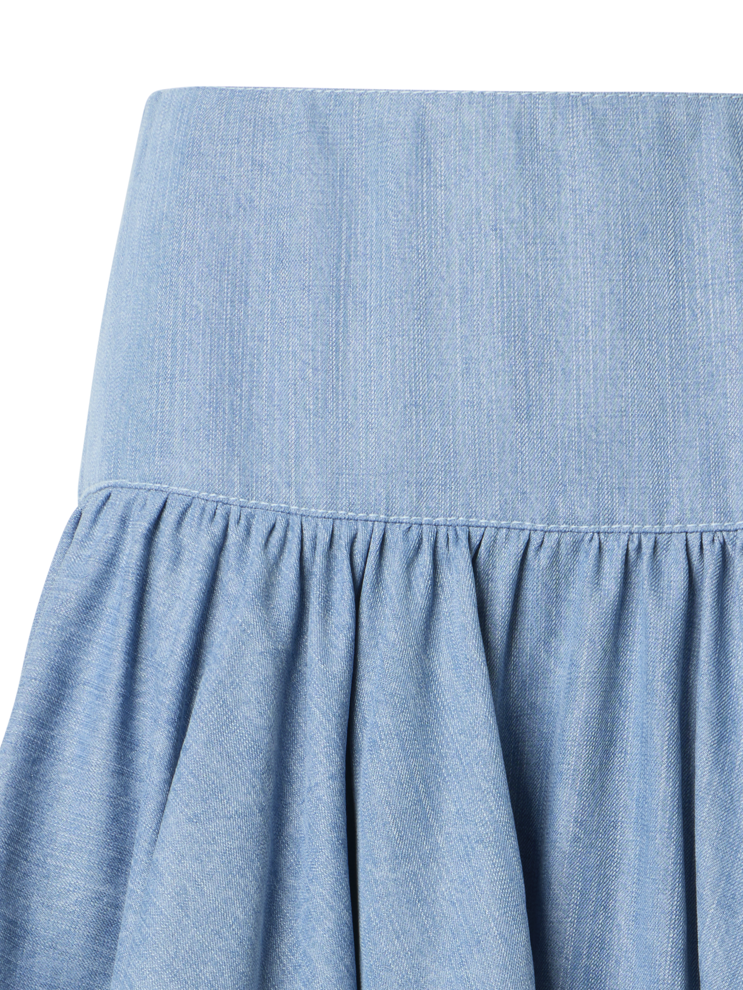 Designer Flared Flounced Mini Viscose Denim Skirt - blue