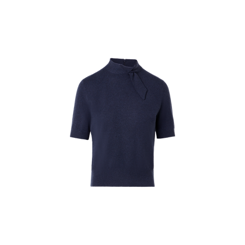 Short Sleeve Cashmere Sweater with Knot Detail