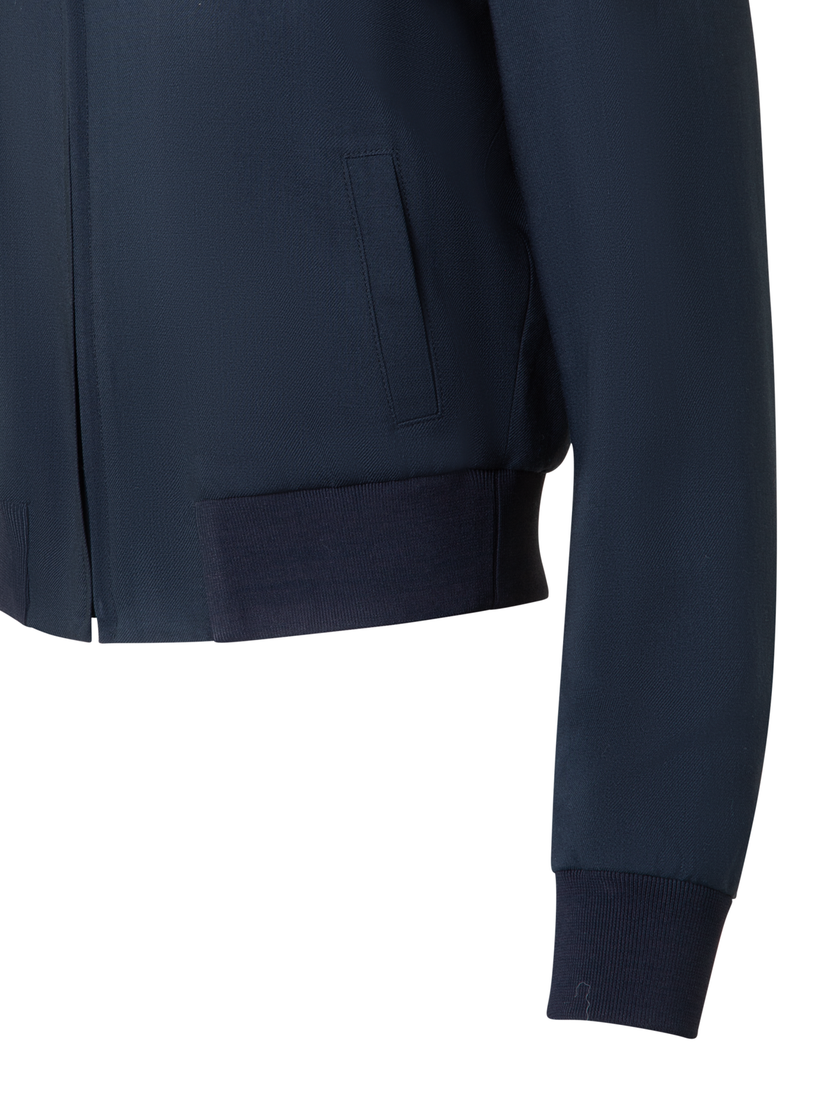 Designer Cropped Bomber Jacket in Cool Wool - navy - blue