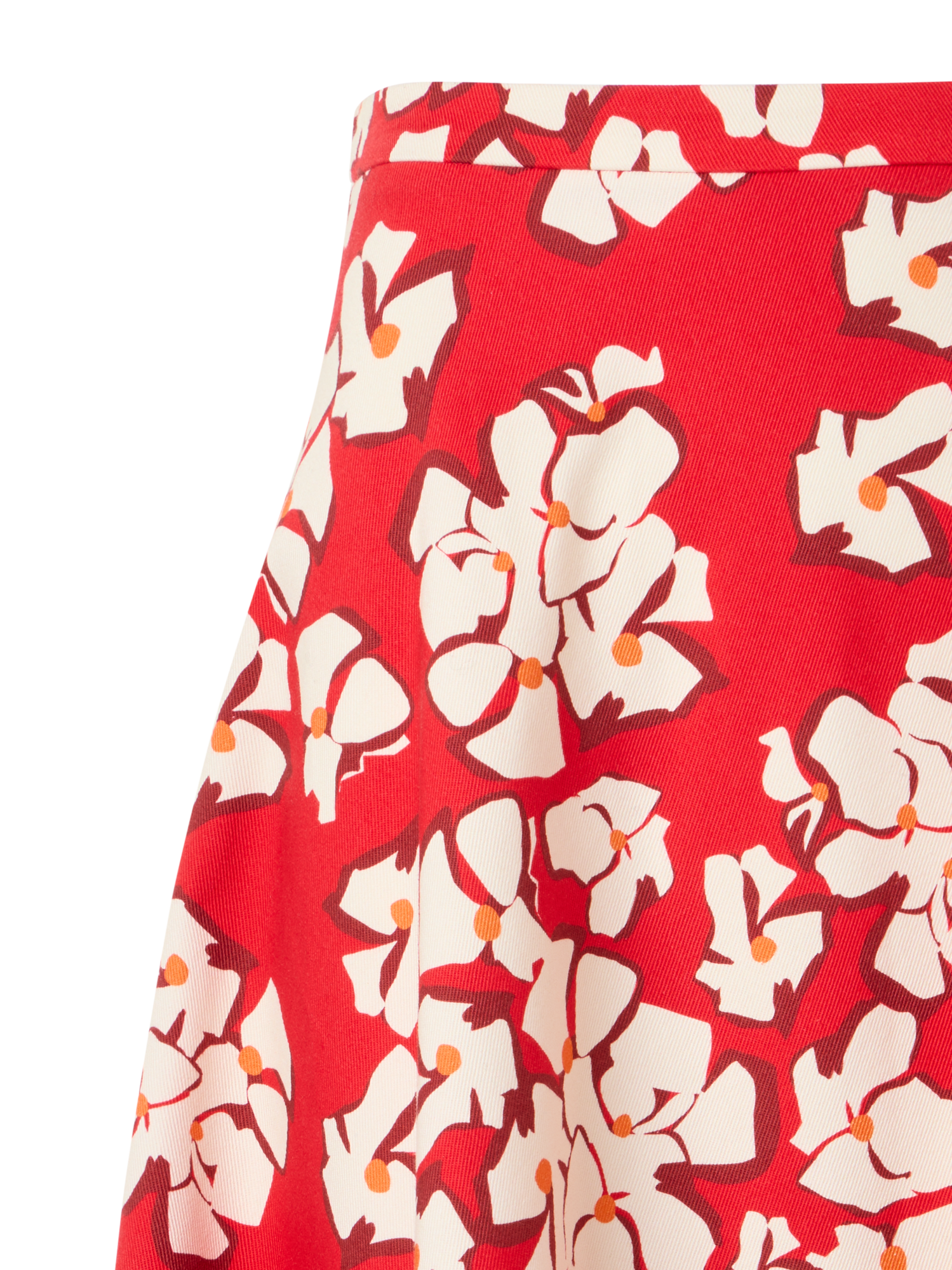 Designer Flared Papercut Flower Midi Skirt - red