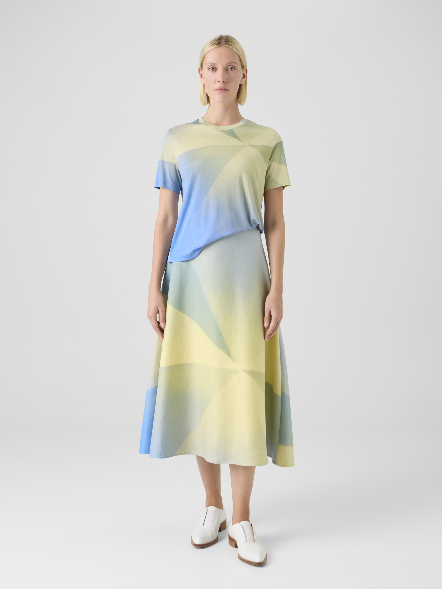 Designer Sunbeam Print Cotton Double-Weave Midi Skirt - multicolor 