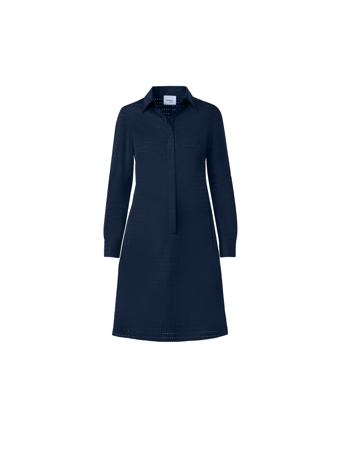 Designer Perforated Pin Dot Cotton Poplin Dress - navy - blue