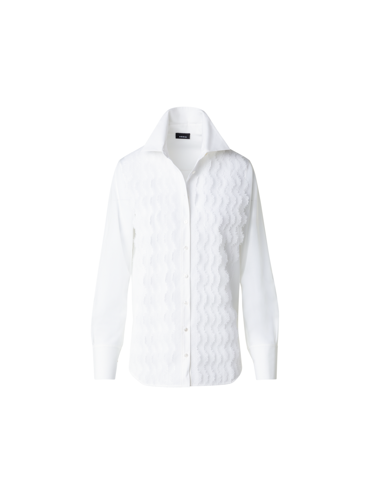 Designer Cotton Poplin Blouse with Lace Front - ecru - white