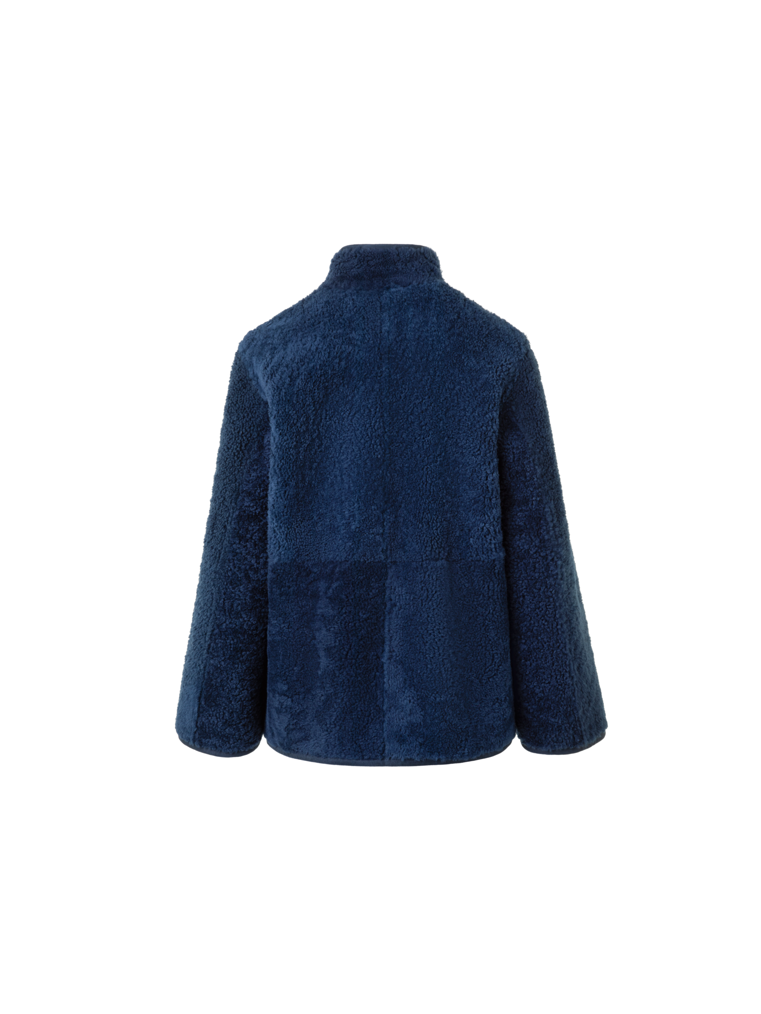 Designer Reversible Shearling Mock Neck Jacket - neutral - navy - blue
