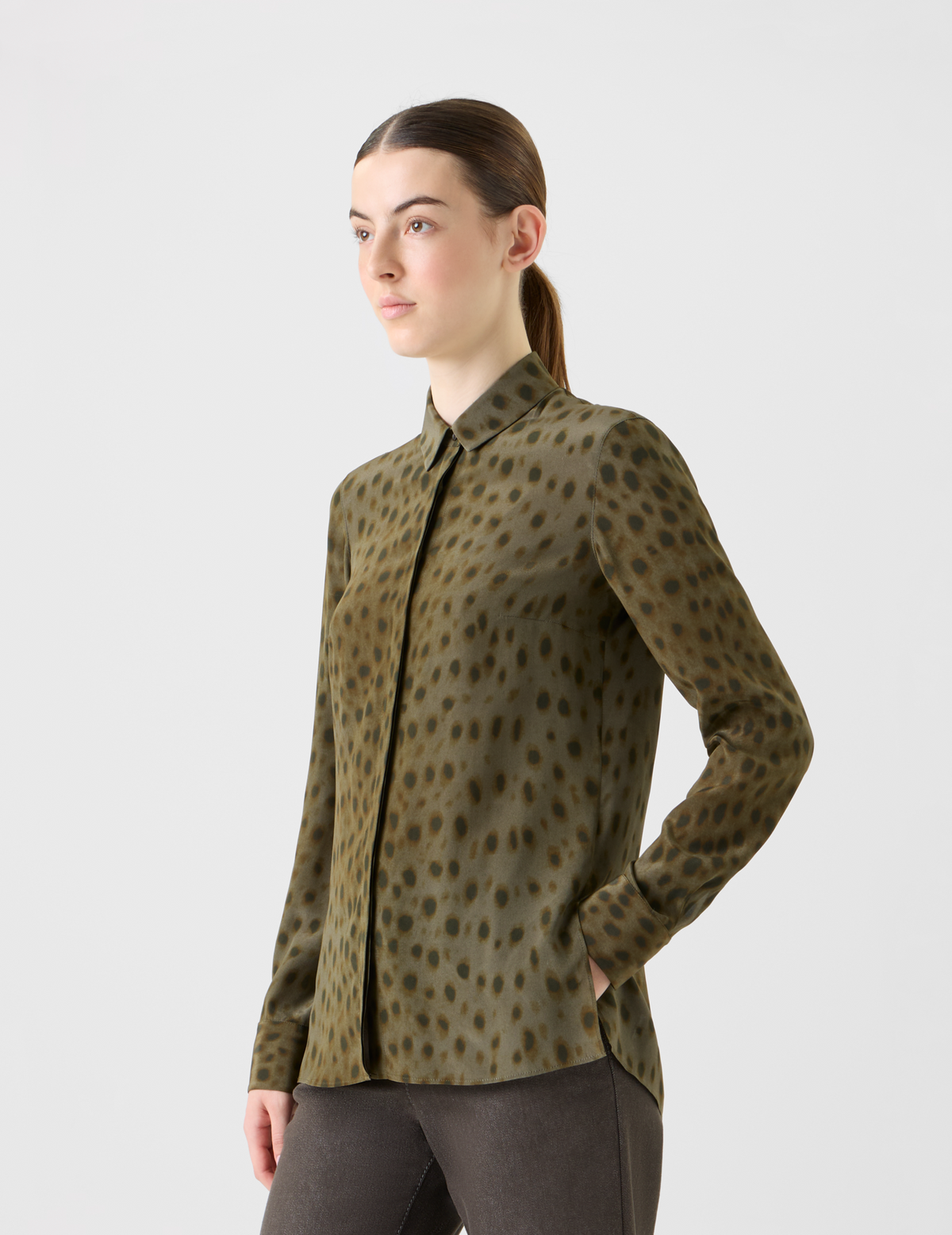 Designer Silk Blouse in Leopard Print - neutral - brown #editorial