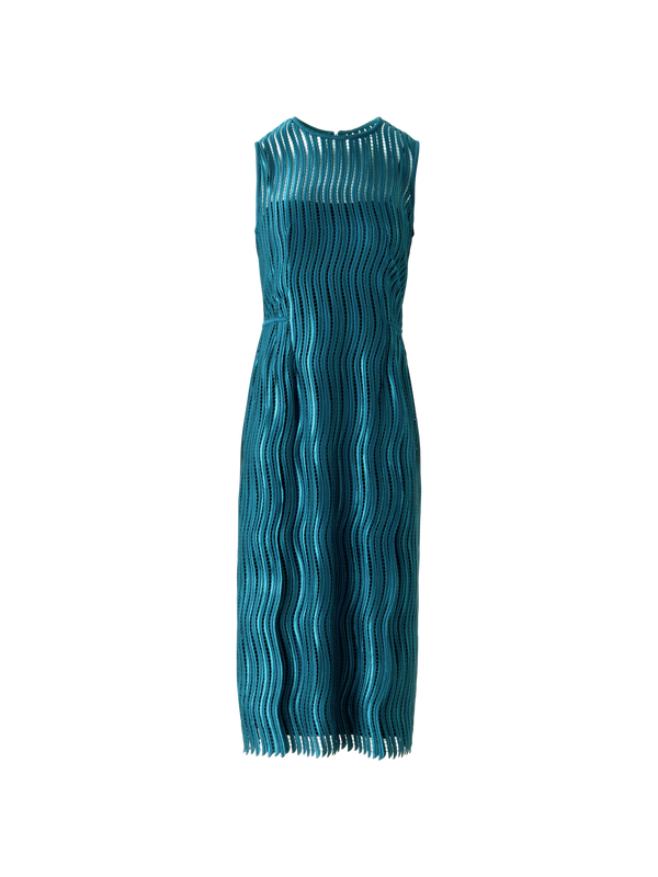 Designer Sheath Dress in Wave Guipure - green