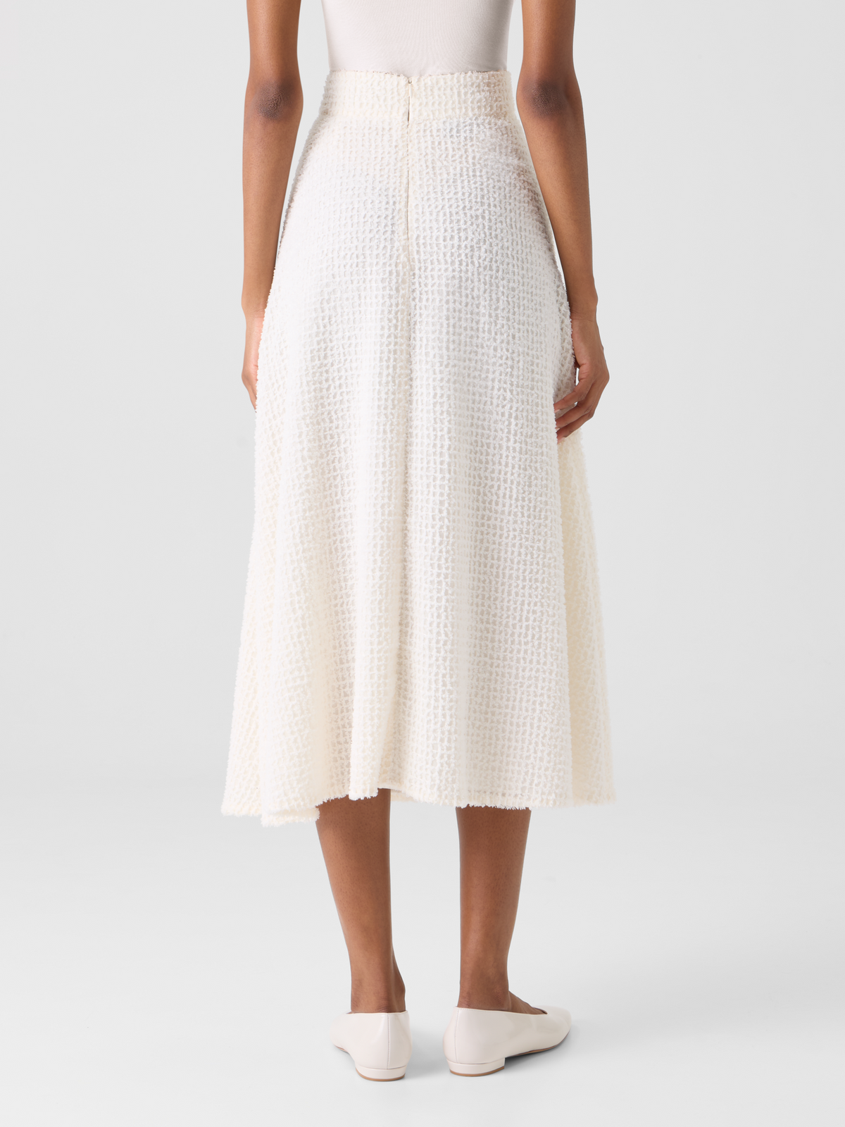 Designer Flared Midi Skirt in Fringed Grid - ecru #editorial