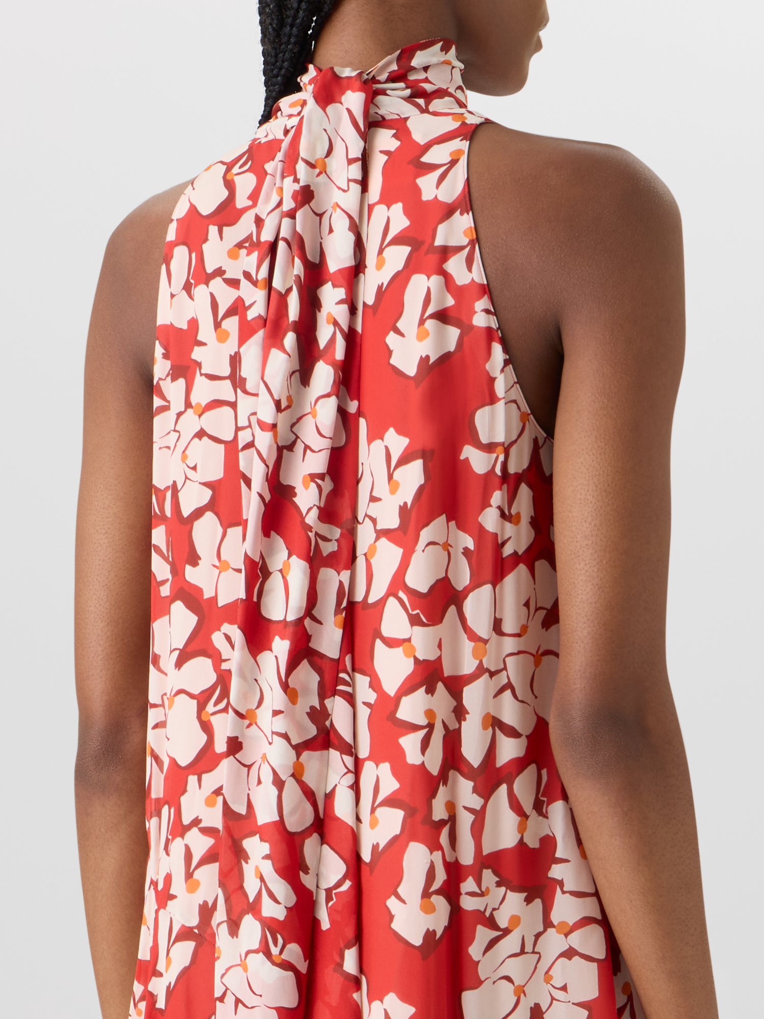 Designer Sleeveless Papercut Flower Midi Dress - red 