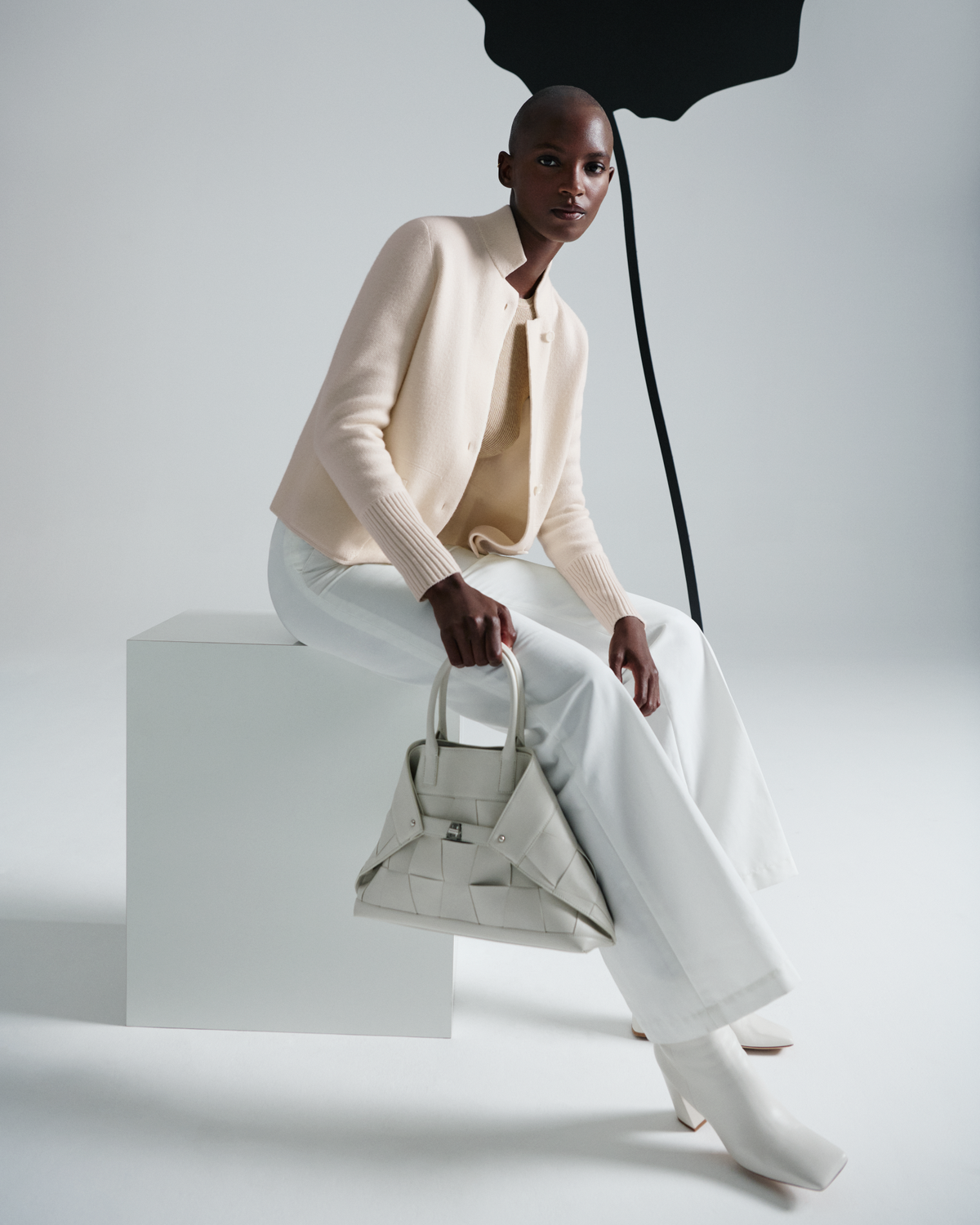 Designer Stand Up Collar Cardigan in Cashmere - neutral - pastel - beige #editorial