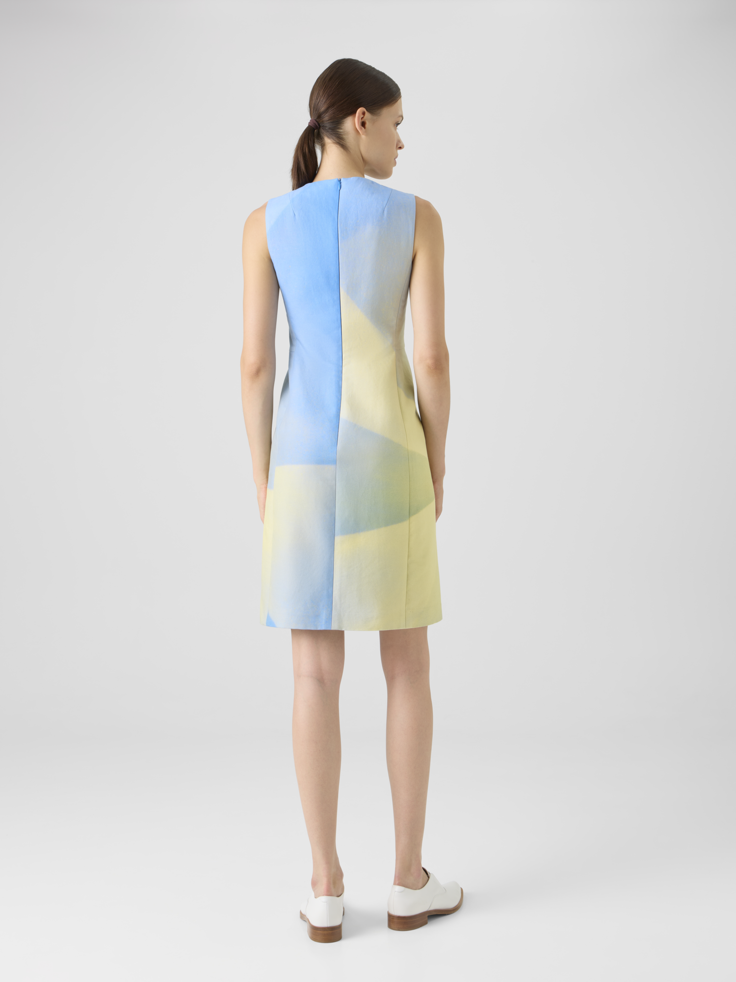 Designer Silk Cotton Double-Face Dress with Sunbeam Print - blue - multicolor - yellow 