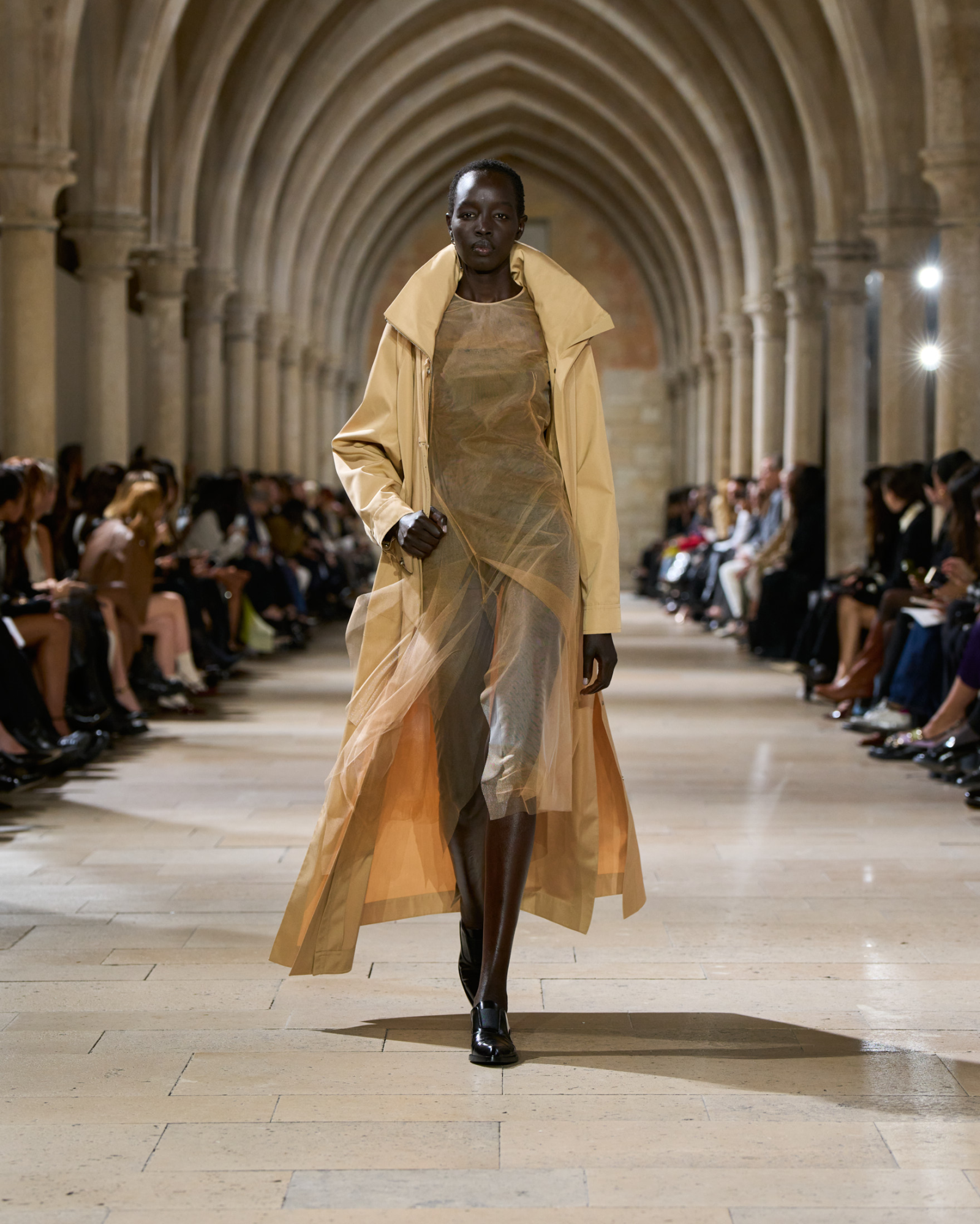 Designer Asymmetrical Tulle Dress in Chiaroscuro Print - neutral - beige 