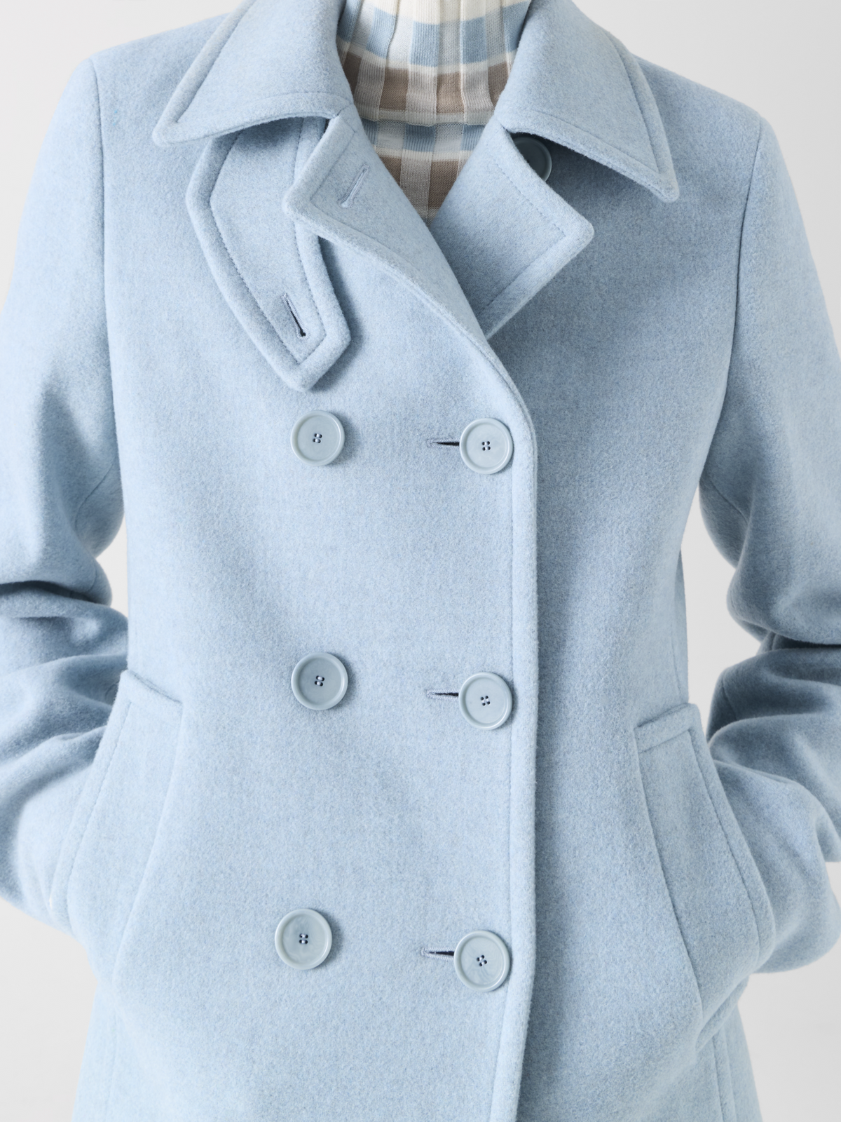 Designer Double-Breasted Peacoat in Felted Wool - blue #editorial