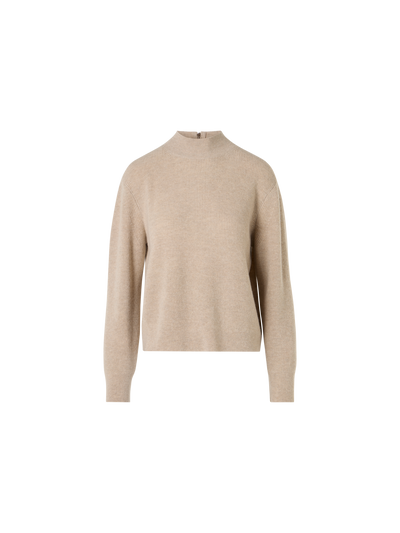 Designer Wool Cashmere Mock Neck Sweater - beige