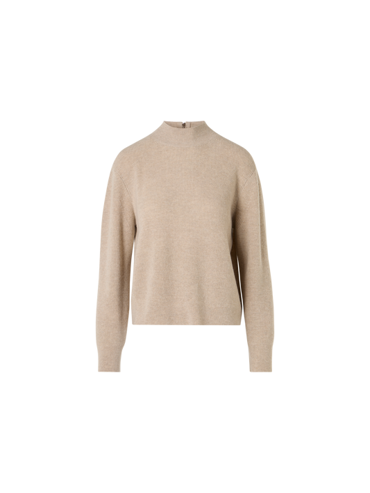Designer Wool Cashmere Mock Neck Sweater - beige